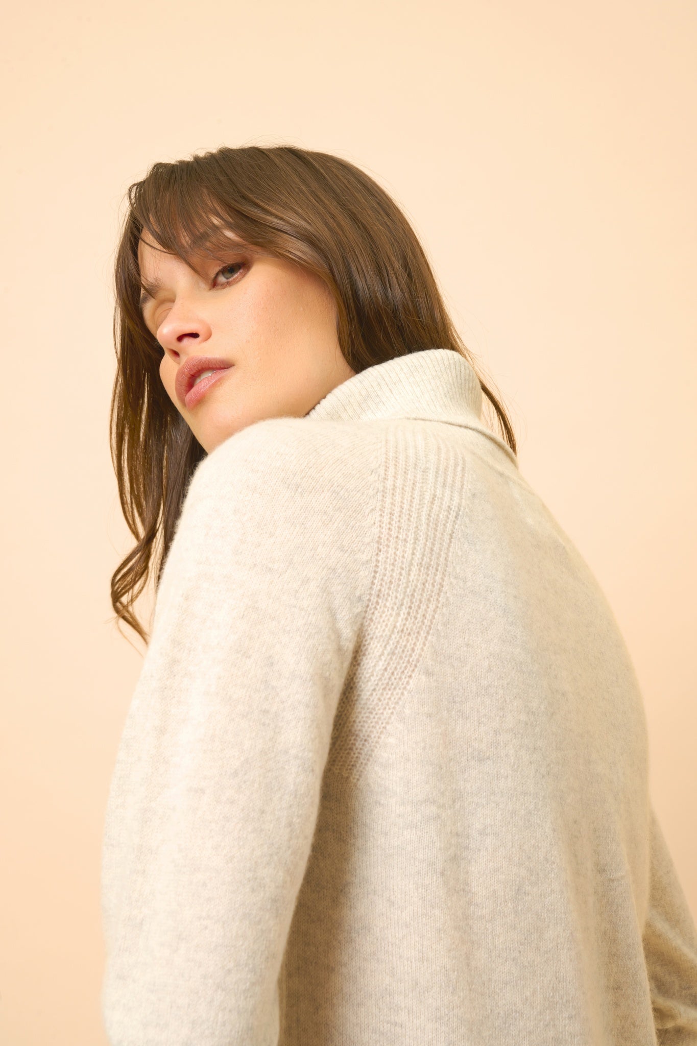 LILLY pull col roulé gris perle chiné