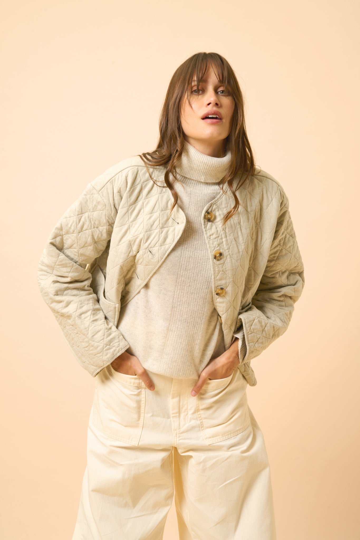 LILLY pull col roulé gris perle chiné