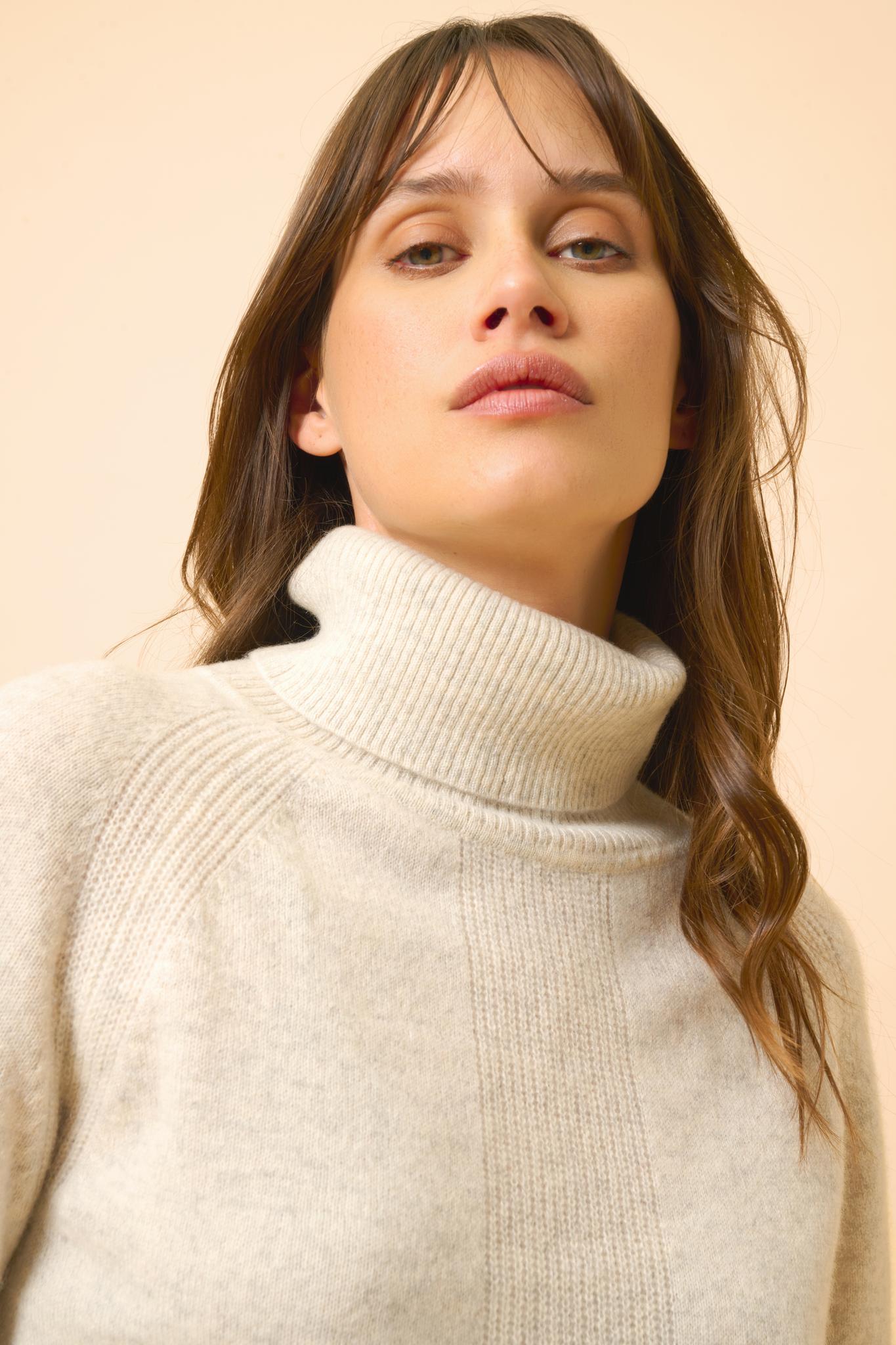 LILLY pull col roulé gris perle chiné