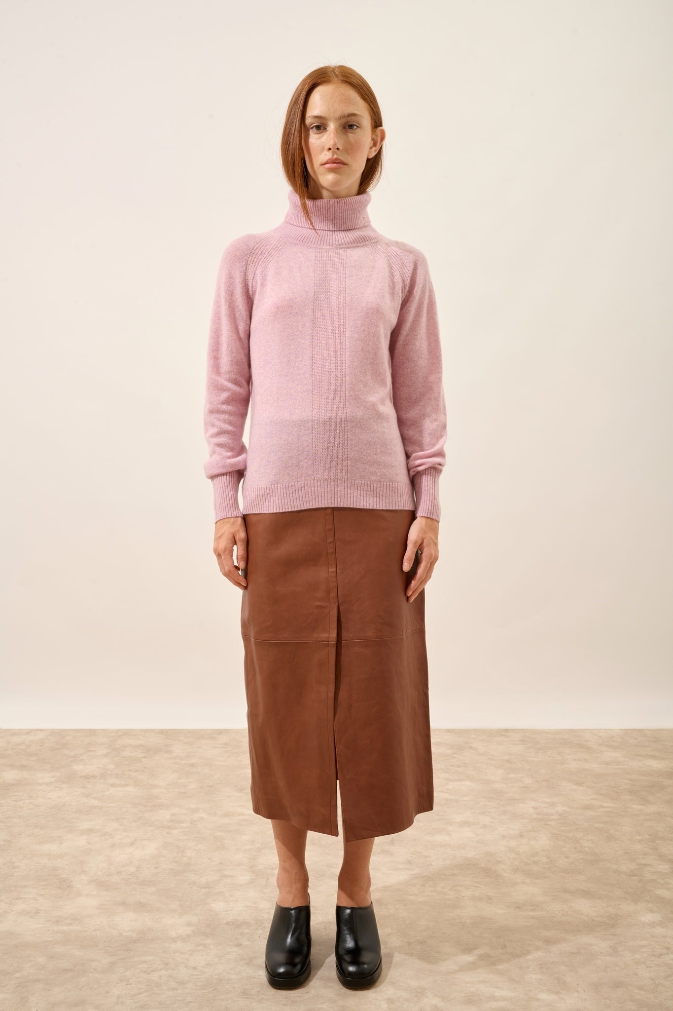 LILLY pull col roulé guimauve chiné