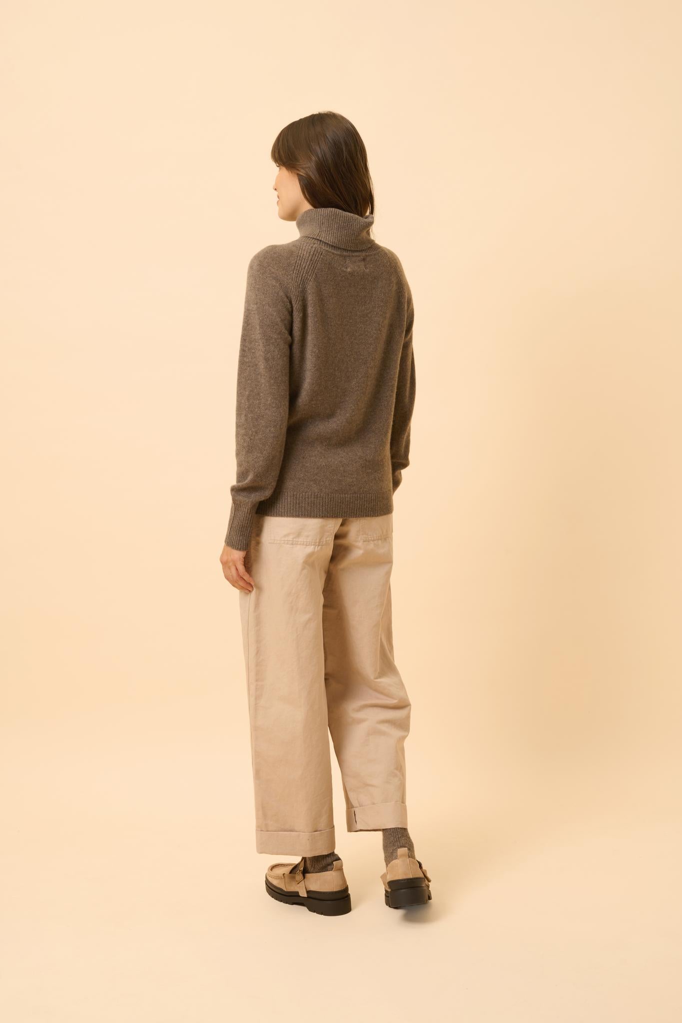 LILLY pull col roulé taupe chiné
