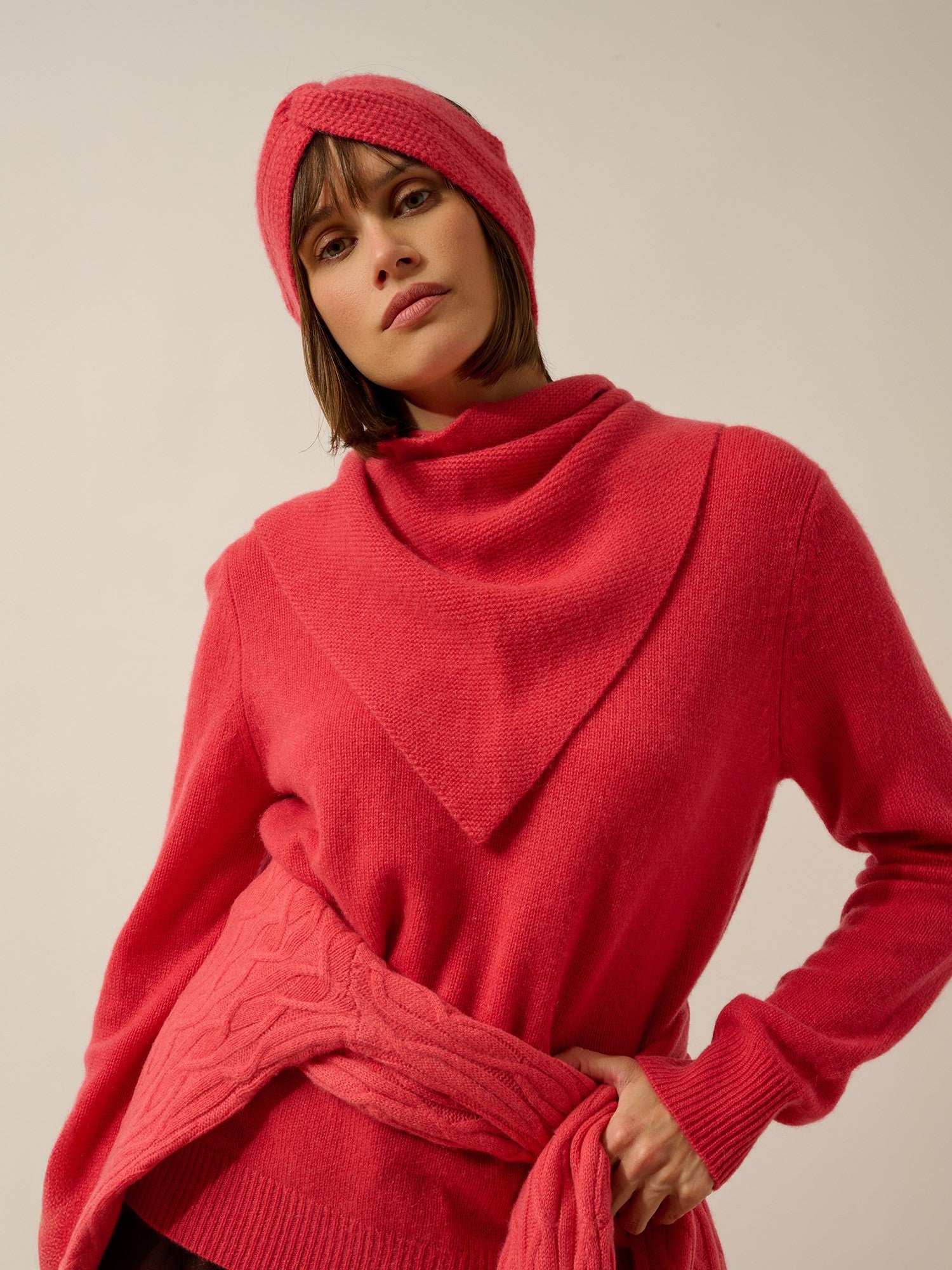 lima écharpe triangle avec franges 4 fils corail