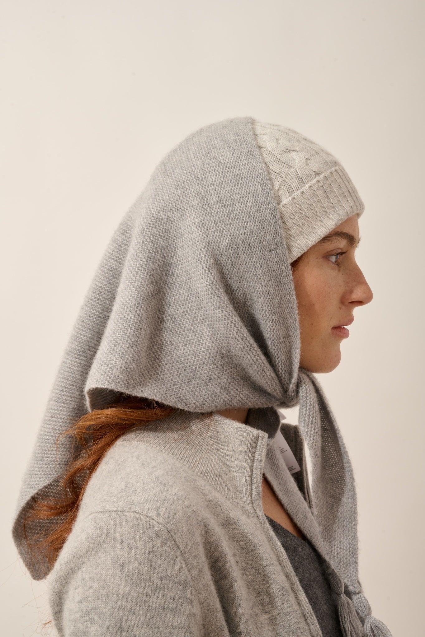 LIMA écharpe triangle avec franges 4 fils givre