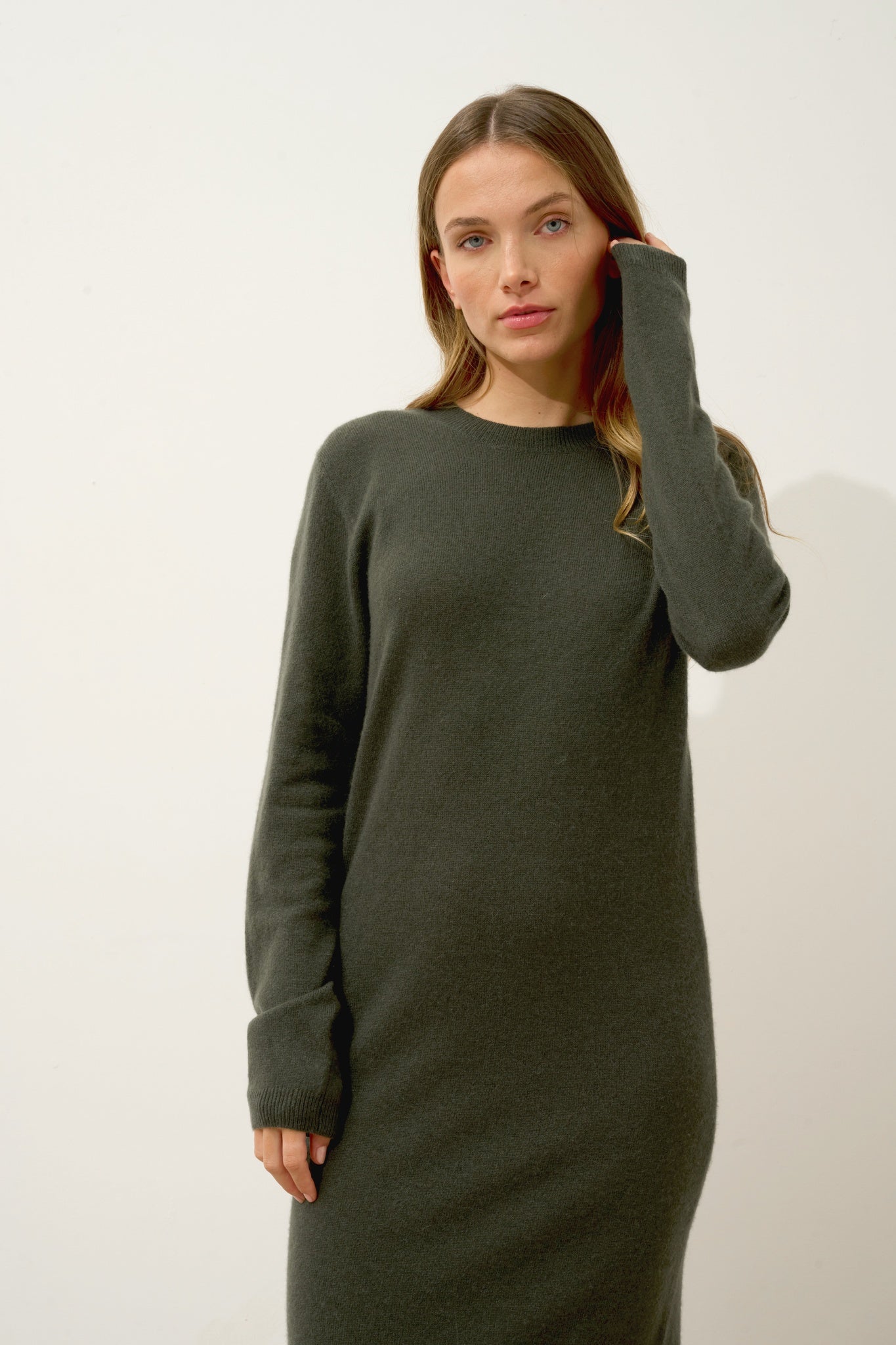 LINA robe col rond kaki