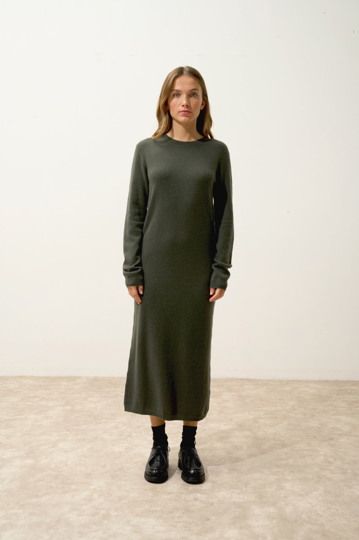 LINA robe col rond kaki