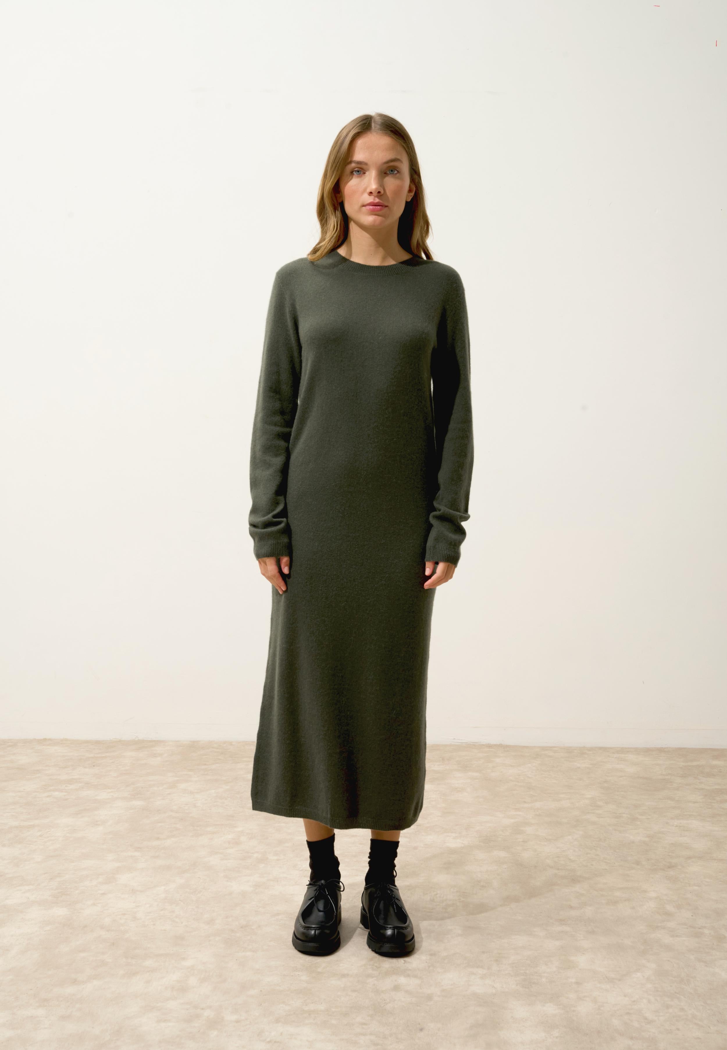 LINA robe col rond kaki