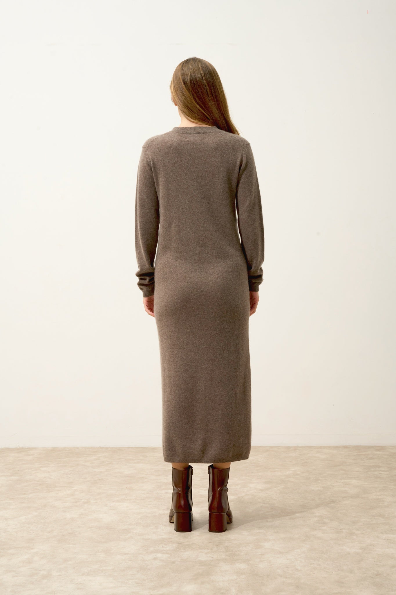 LINA robe col rond taupe chiné