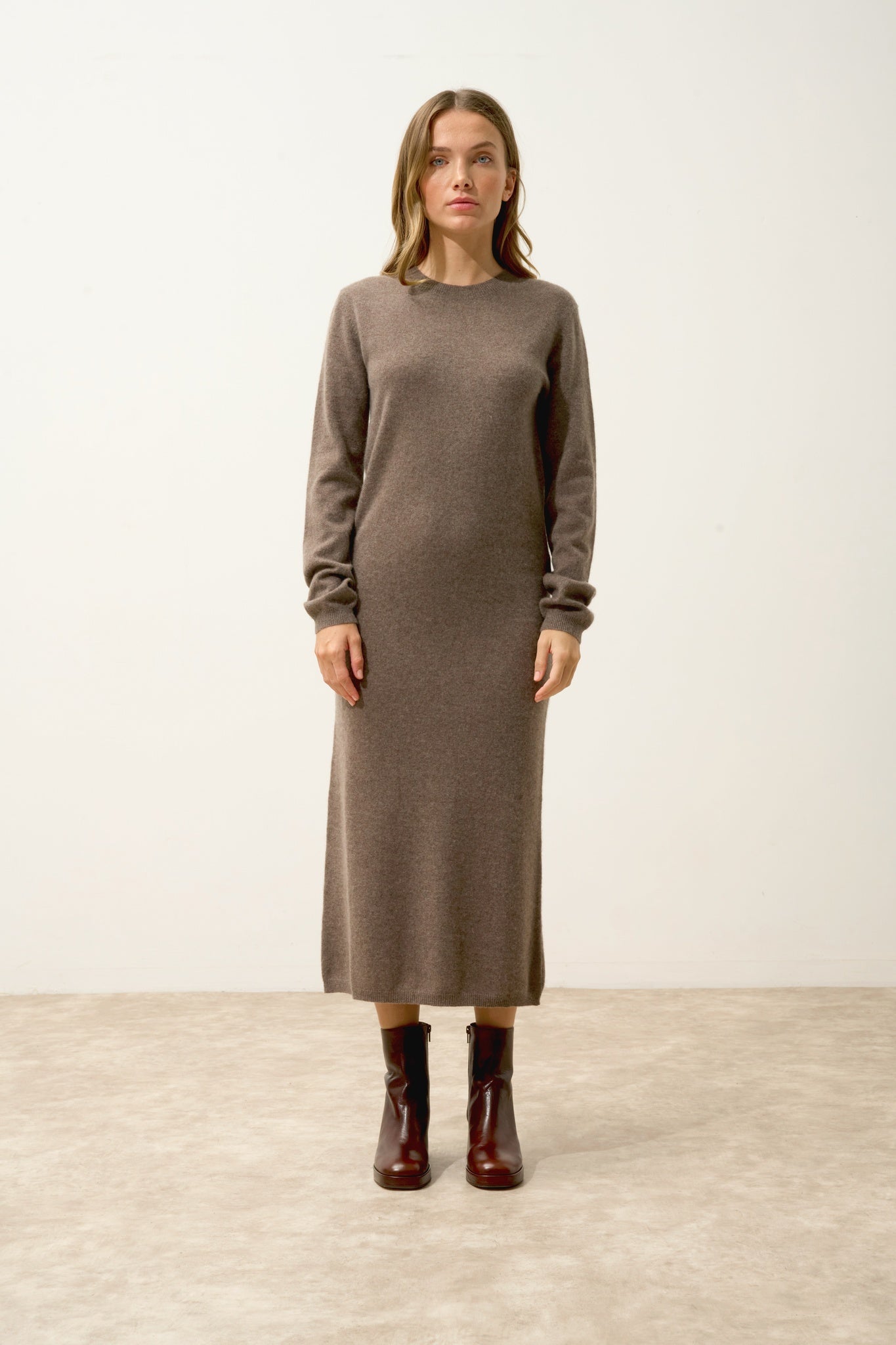 LINA robe col rond taupe chiné