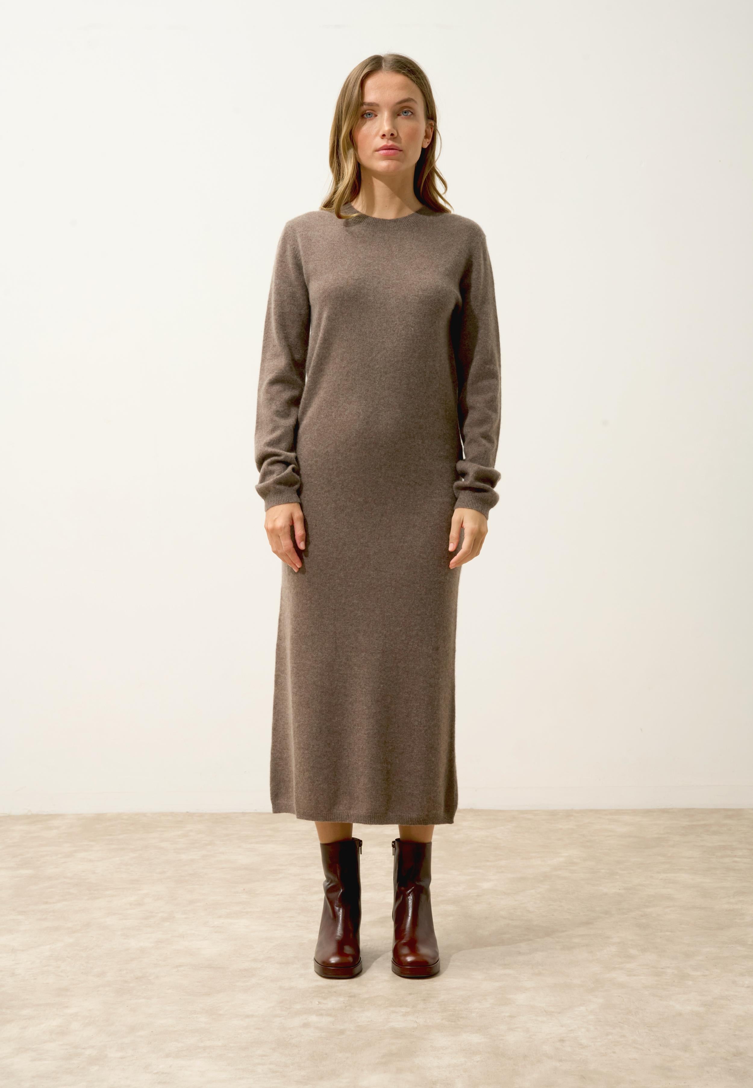 LINA taupe mottled round-neck dress