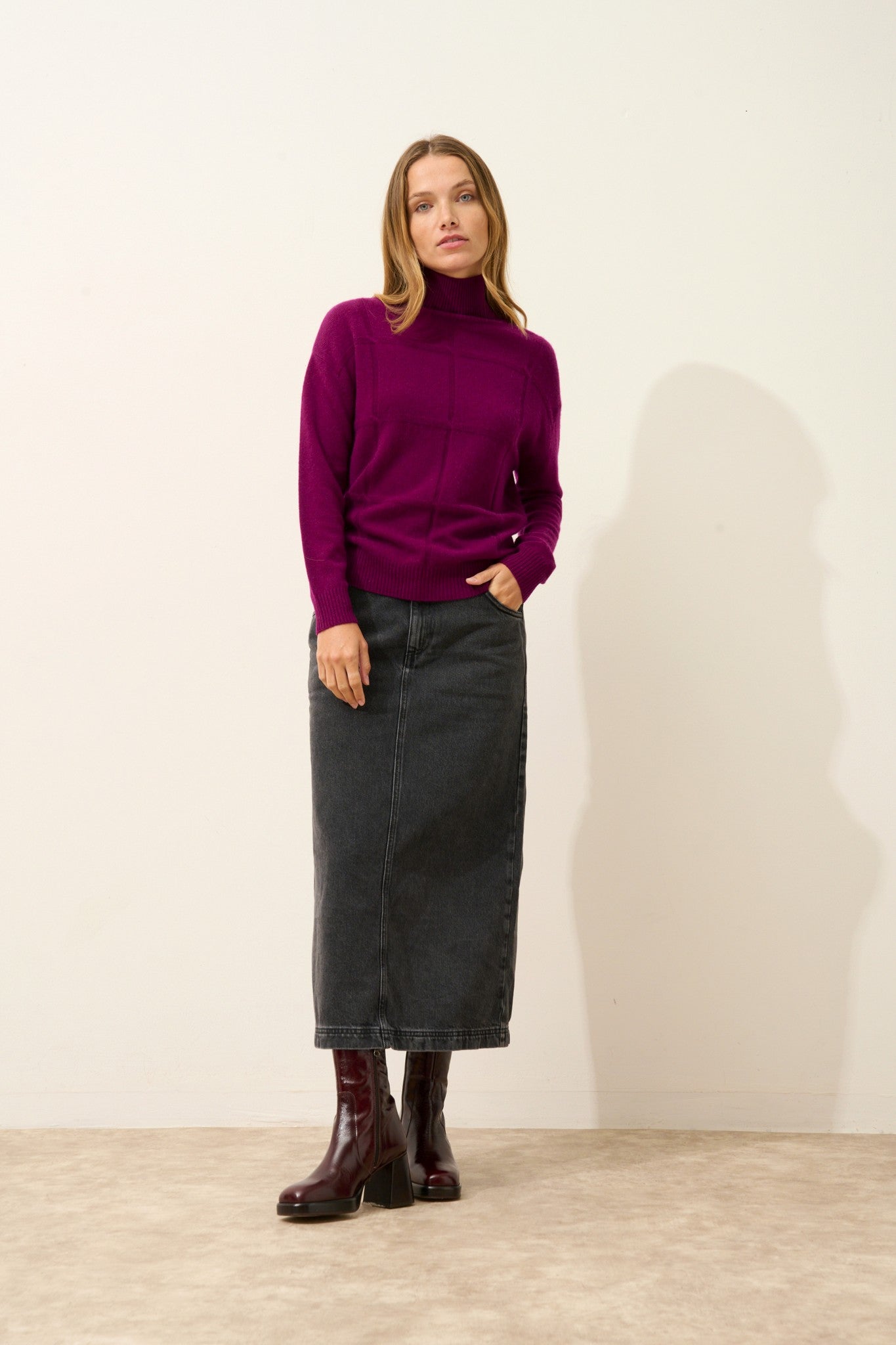 loralia pull col roulé prune 100% cachemire