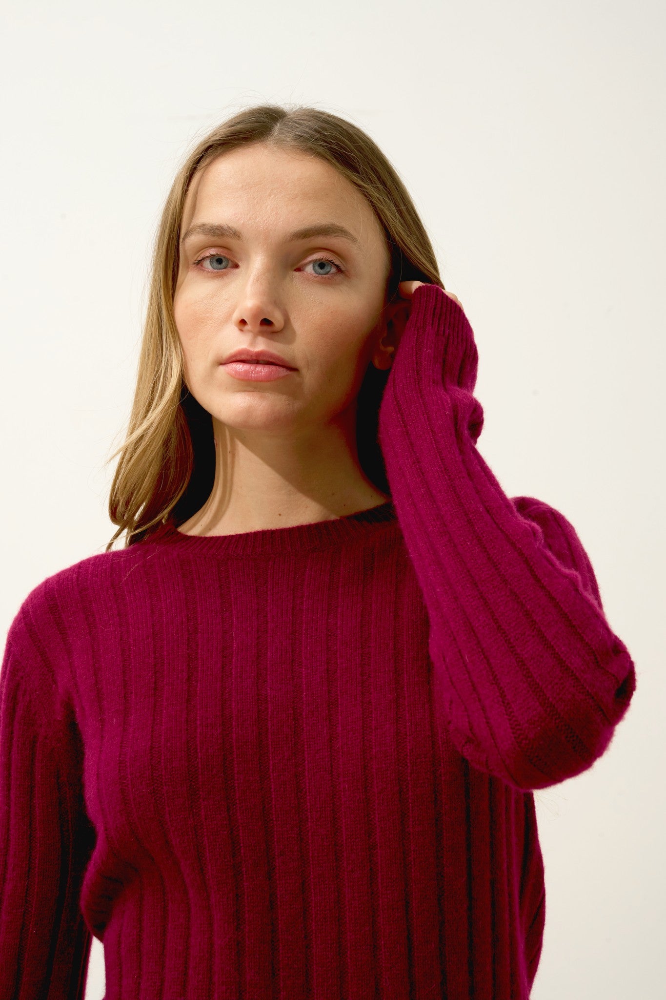 lorana pull col rond 4 fils bordeaux 100% cachemire