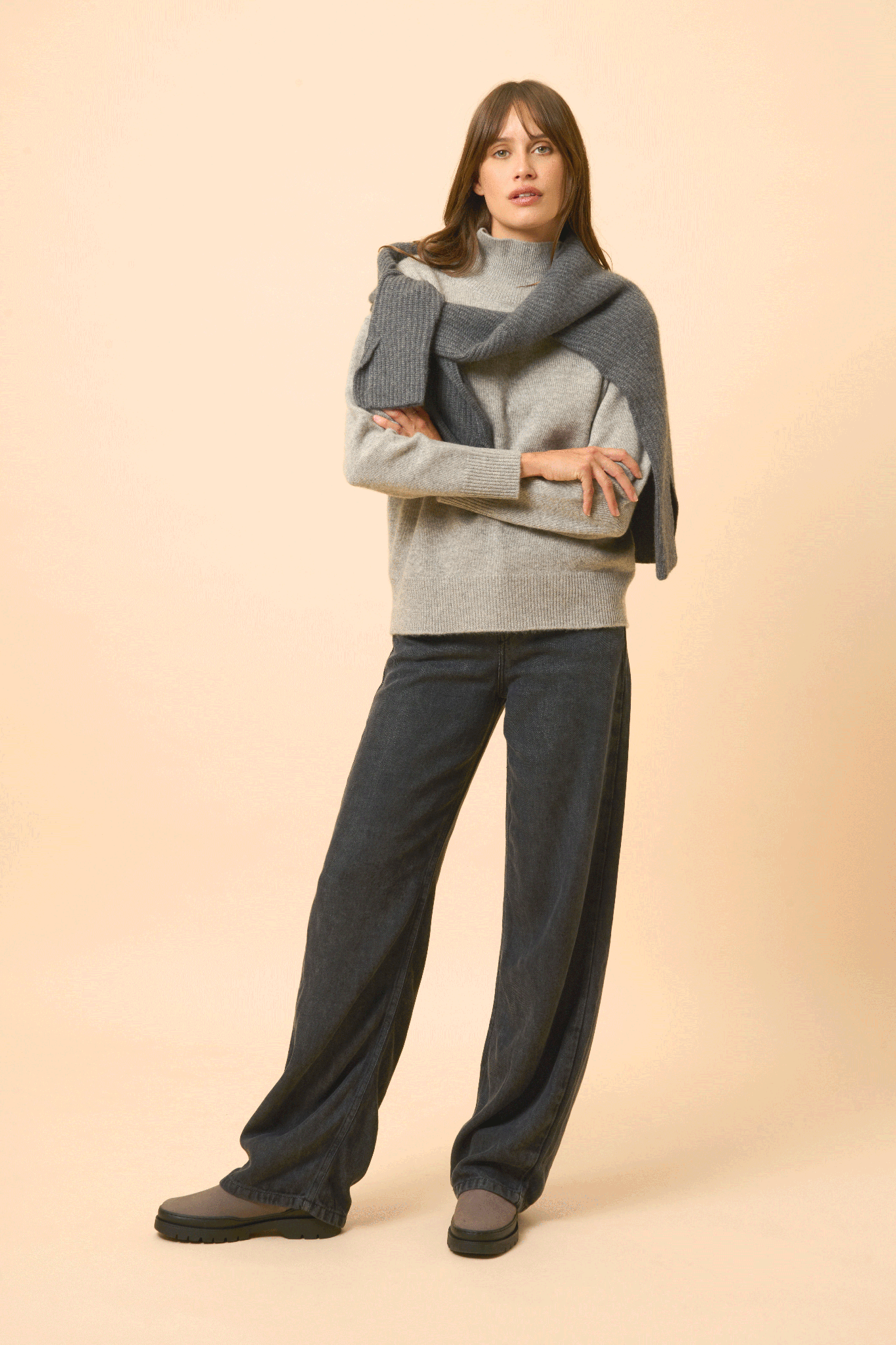 LOUISE pull col roulé anthracite chiné