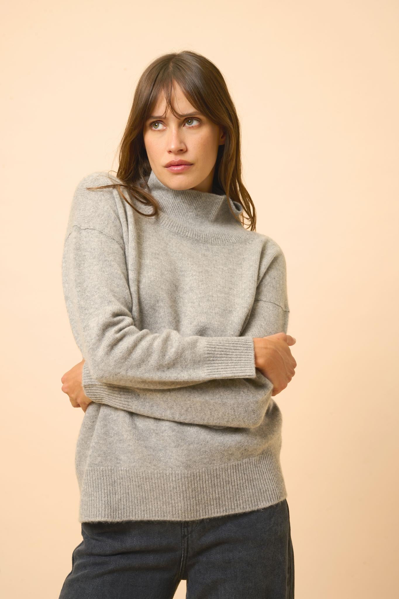 LOUISE pull col roulé anthracite chiné
