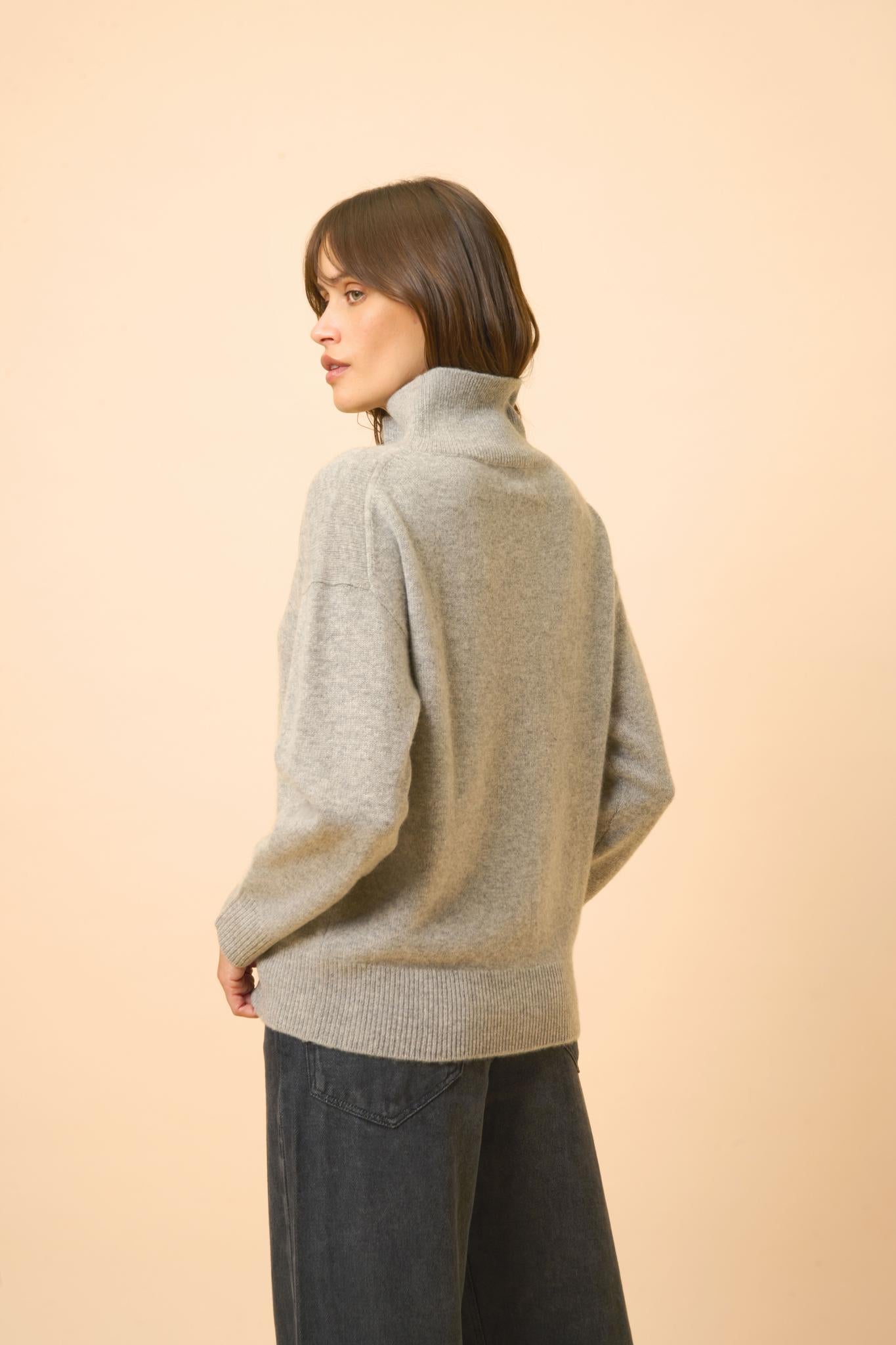 LOUISE pull col roulé anthracite chiné