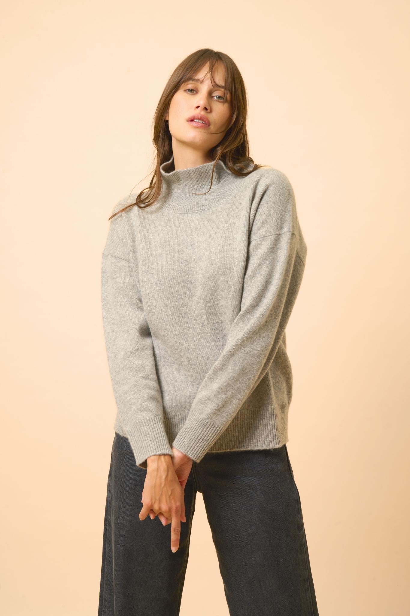 LOUISE pull col roulé anthracite chiné