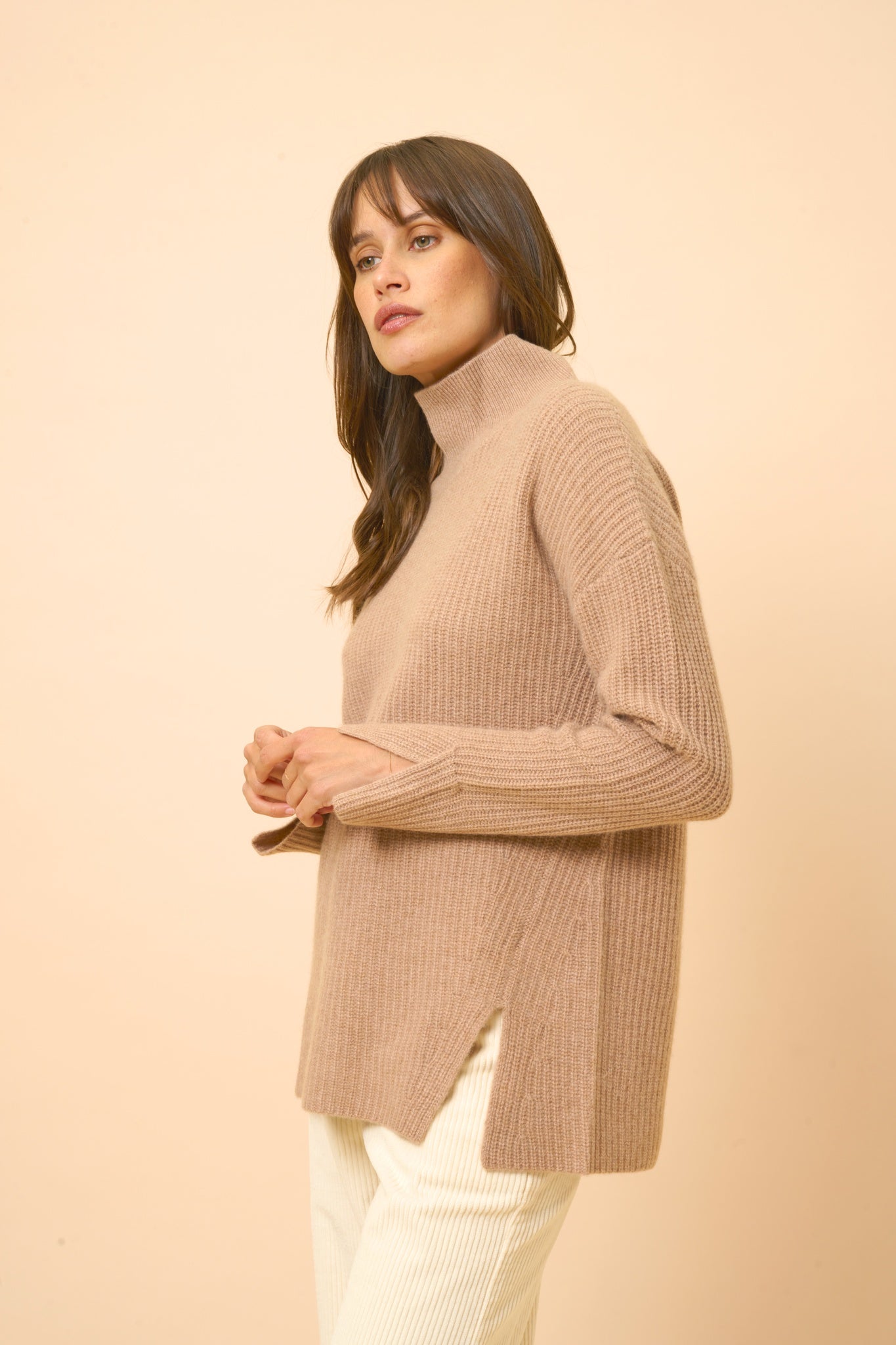 LOUISE pull col roulé camel chiné