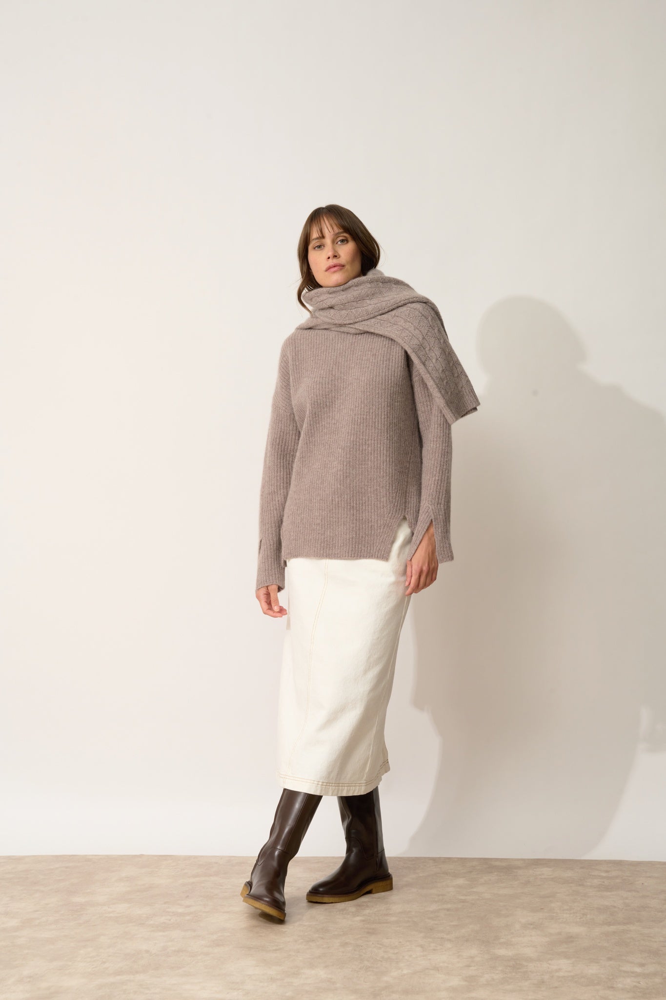 LOUISE pull col roulé caribou chiné