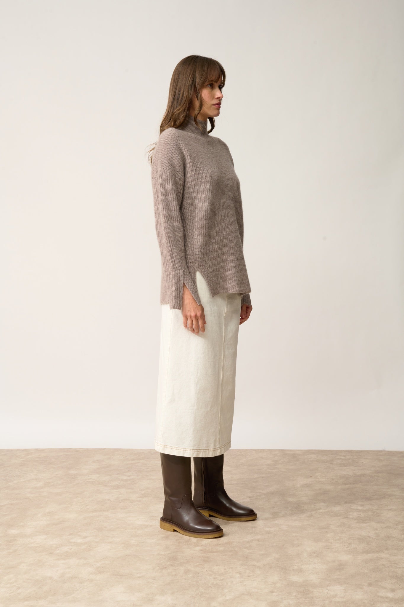 LOUISE pull col roulé caribou chiné