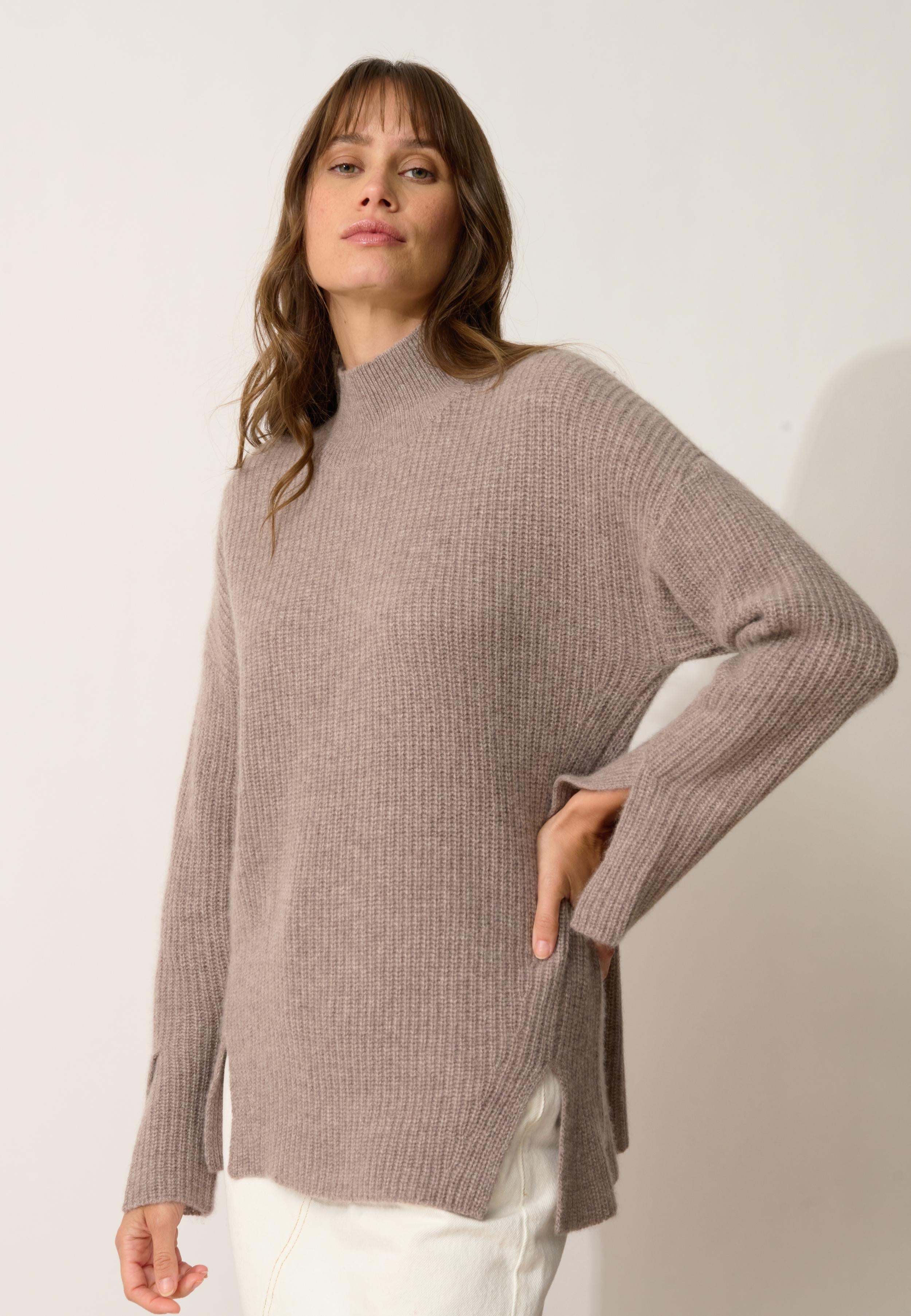 LOUISE pull col roulé caribou chiné