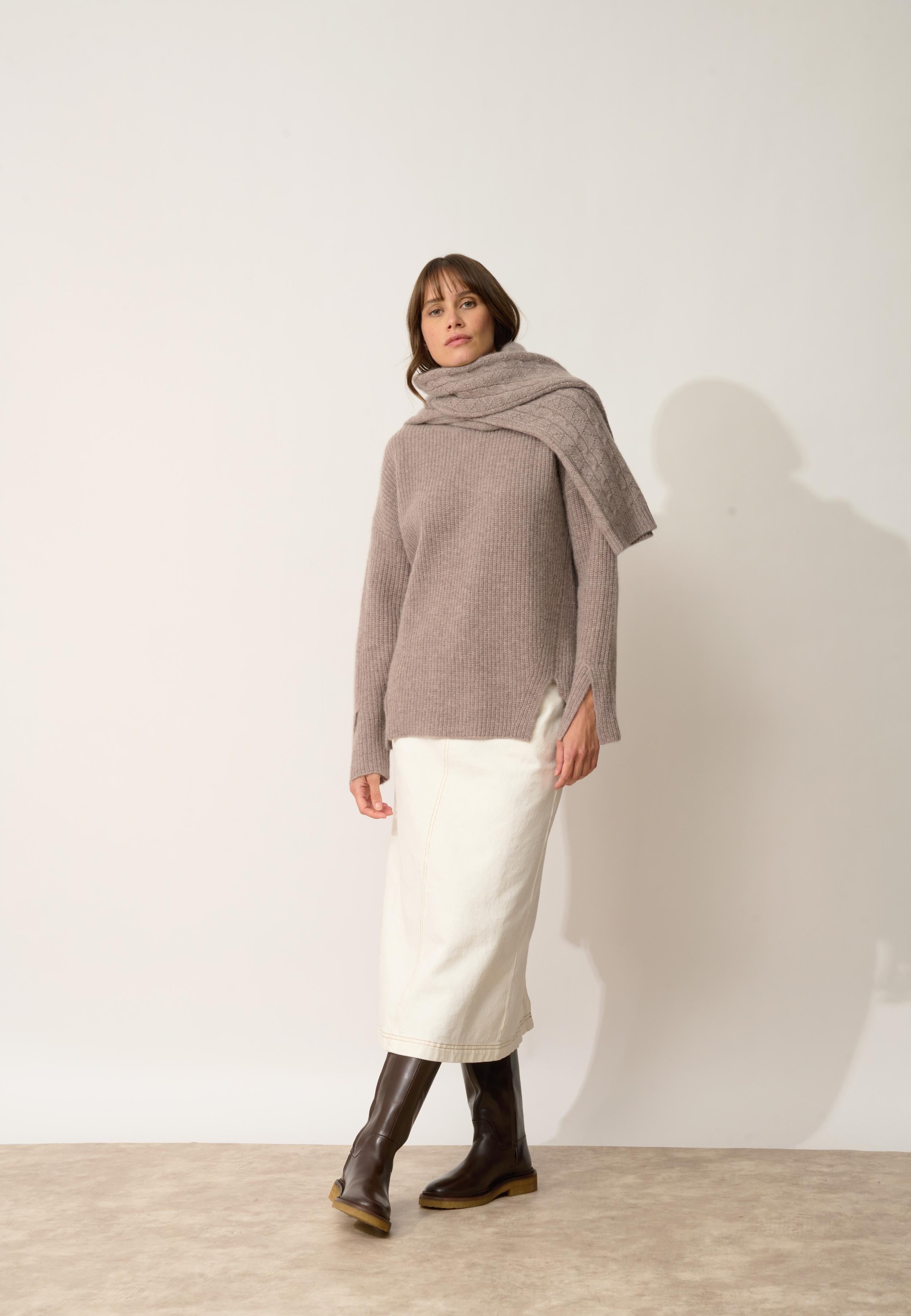 LOUISE pull col roulé caribou chiné