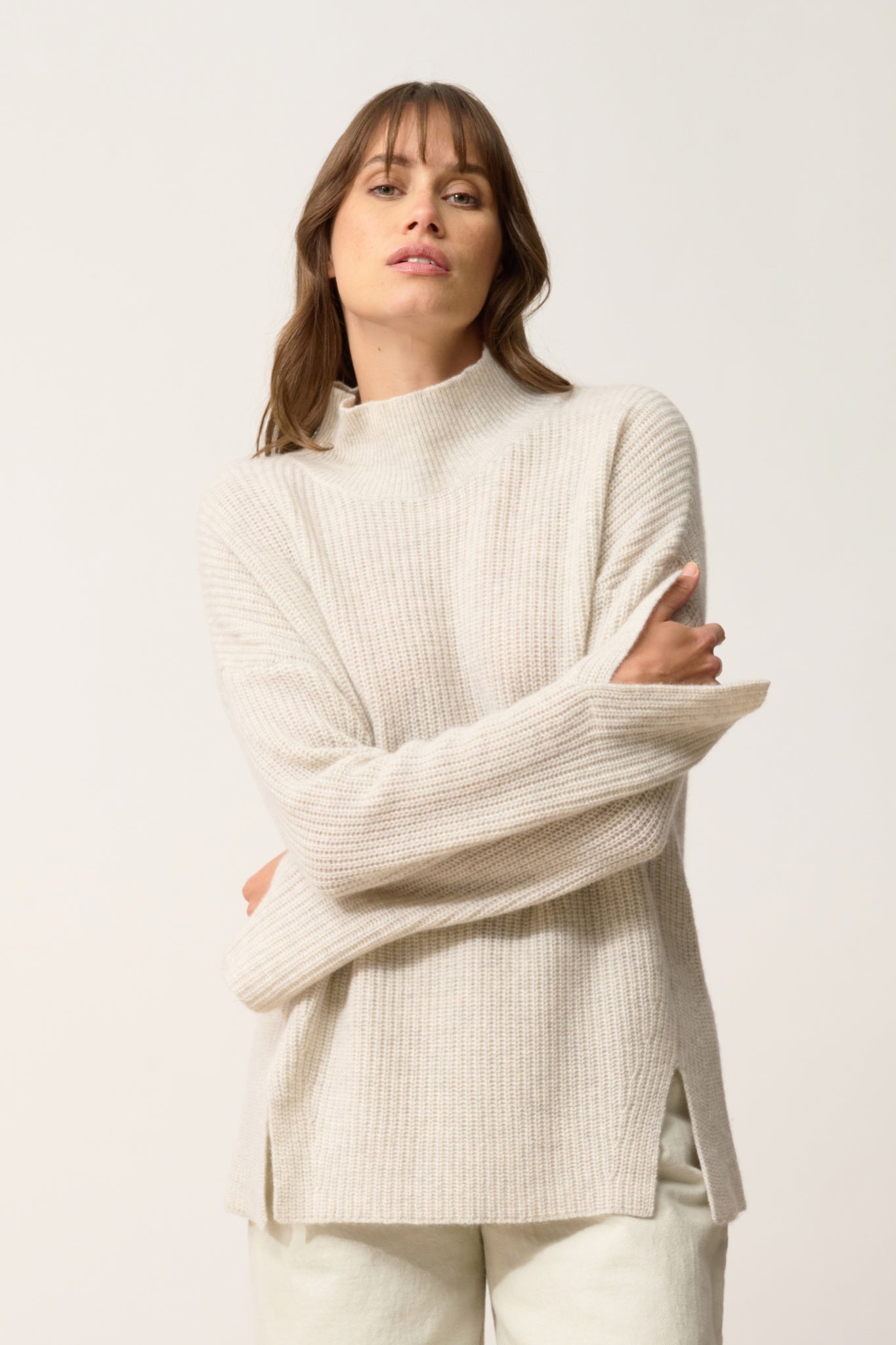 LOUISE pull col roulé gris perle chiné