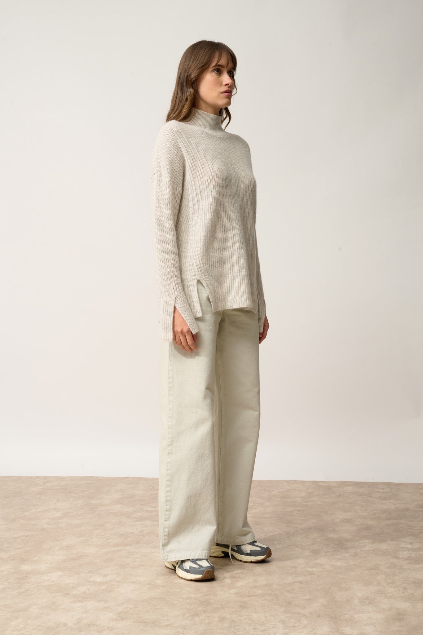 LOUISE pull col roulé gris perle chiné