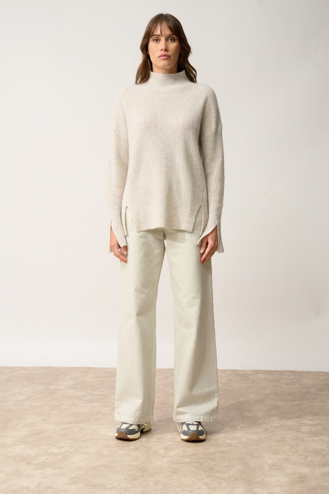 LOUISE pull col roulé gris perle chiné