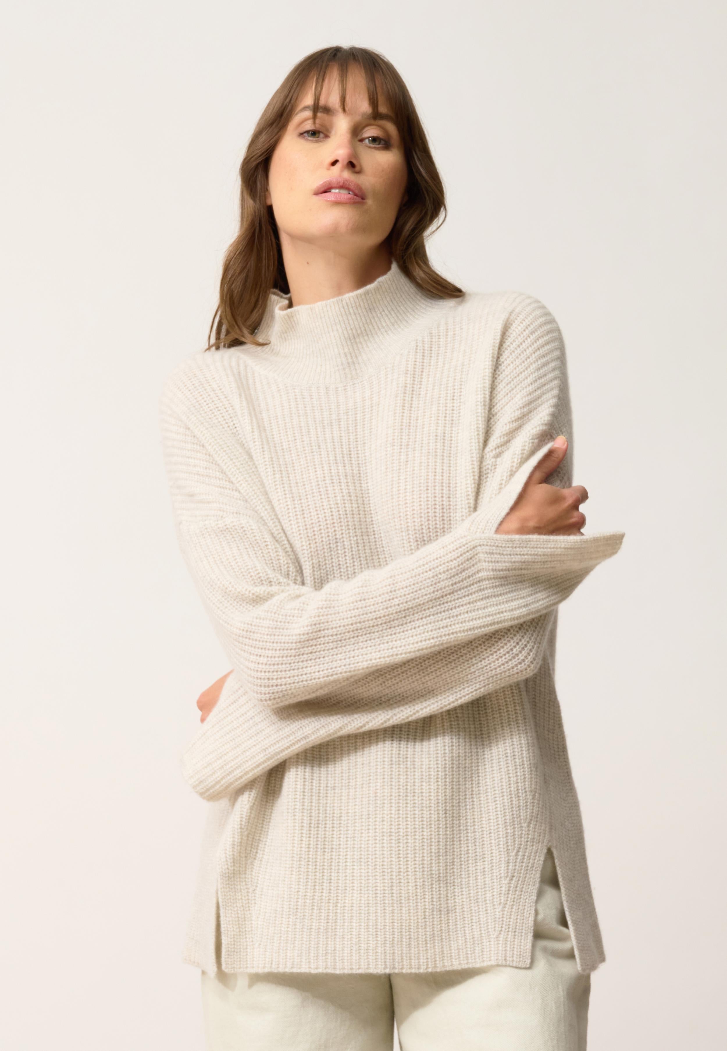 LOUISE pull col roulé gris perle chiné