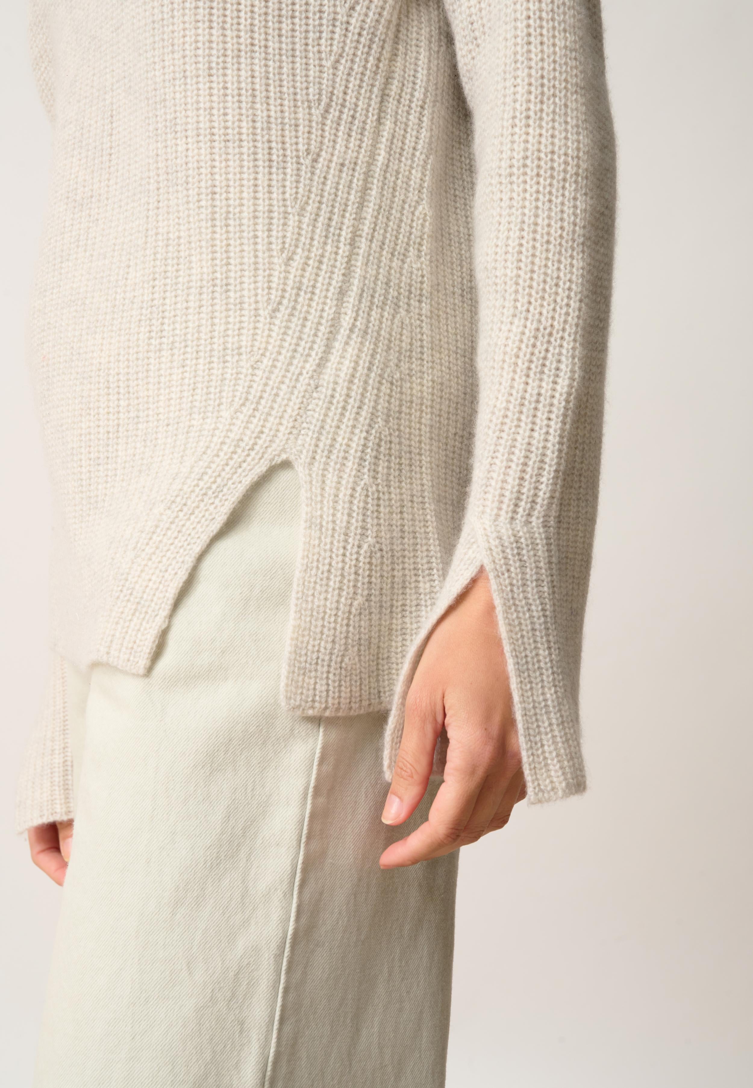 LOUISE pull col roulé gris perle chiné