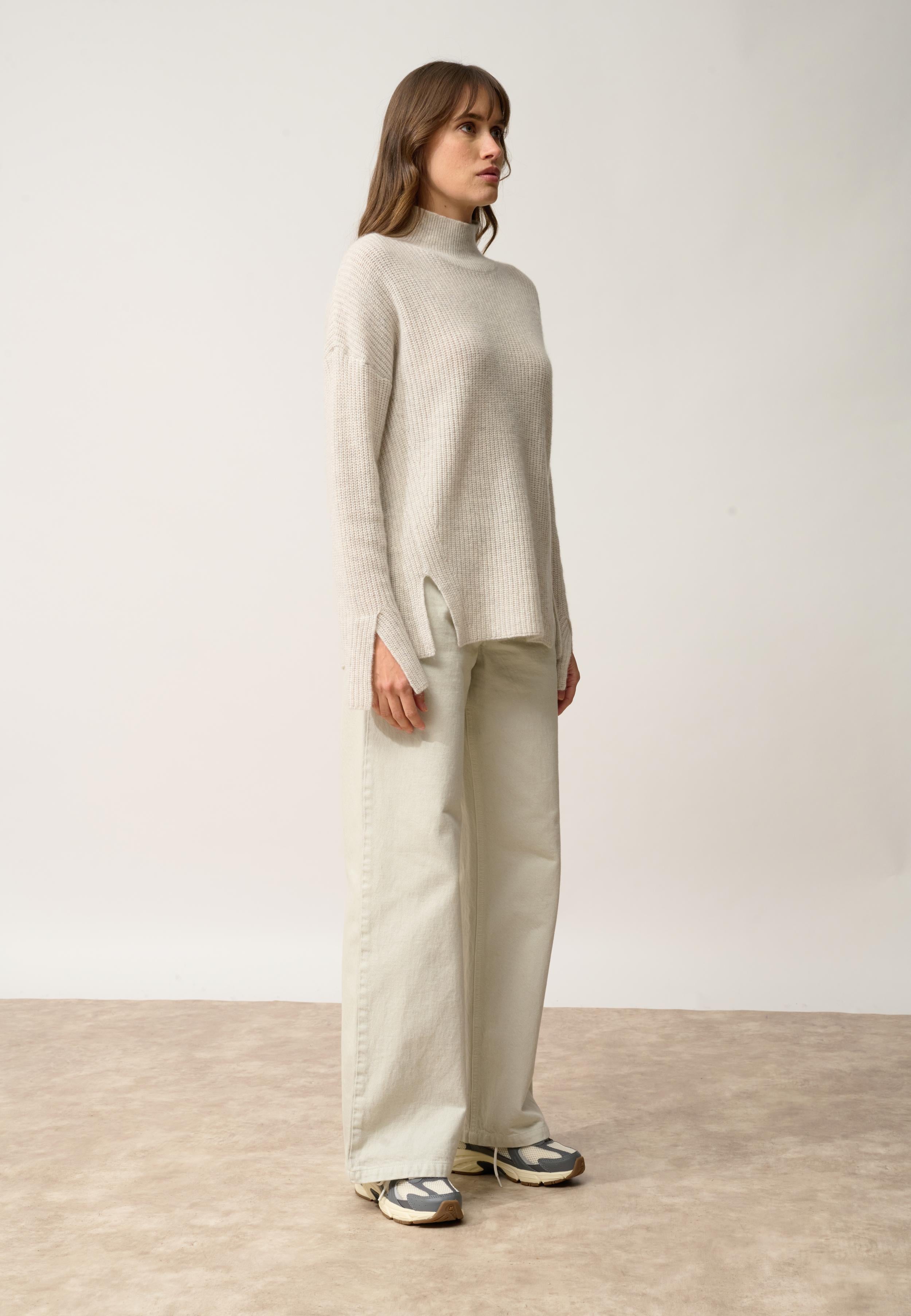LOUISE pull col roulé gris perle chiné