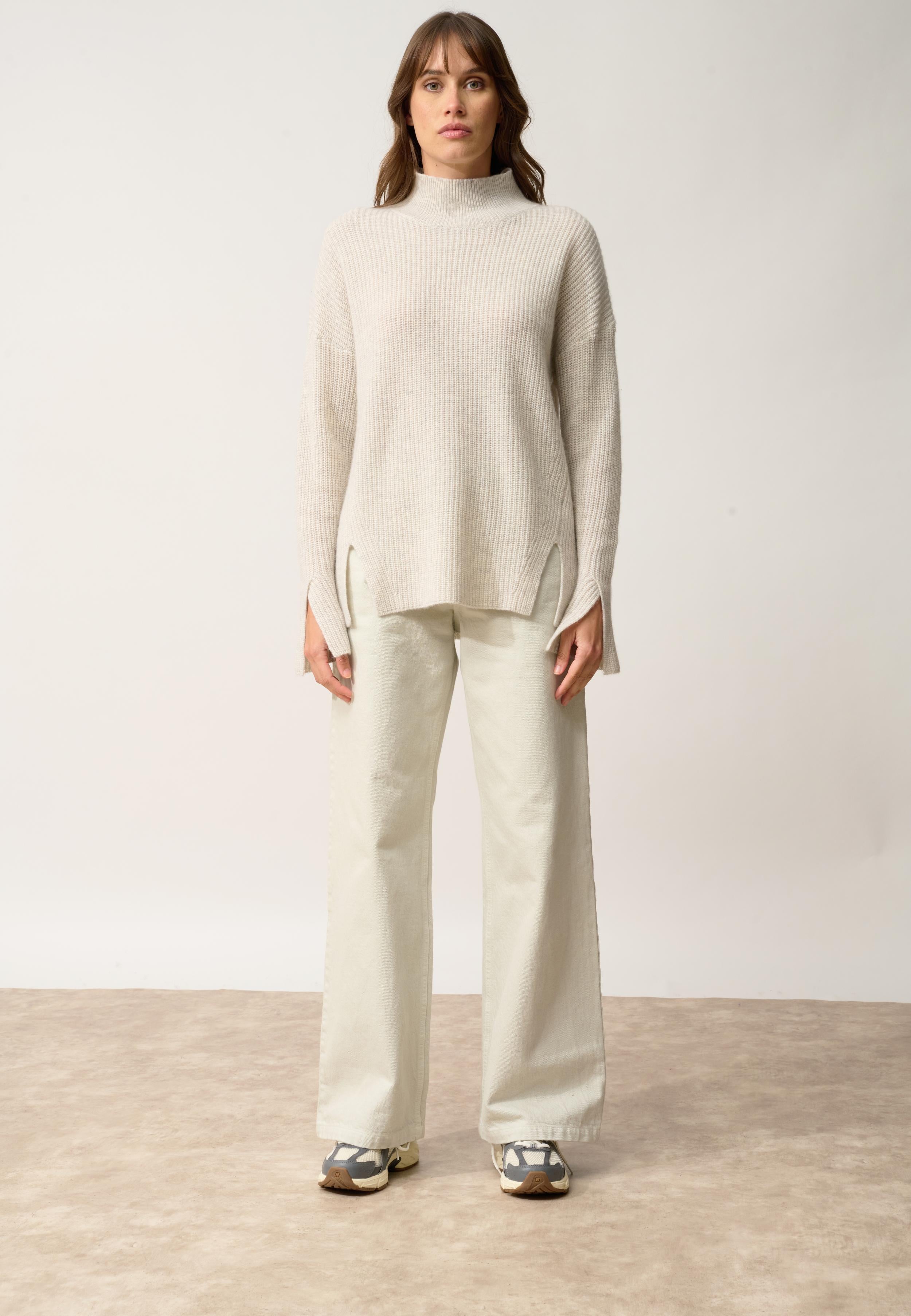 LOUISE pull col roulé gris perle chiné