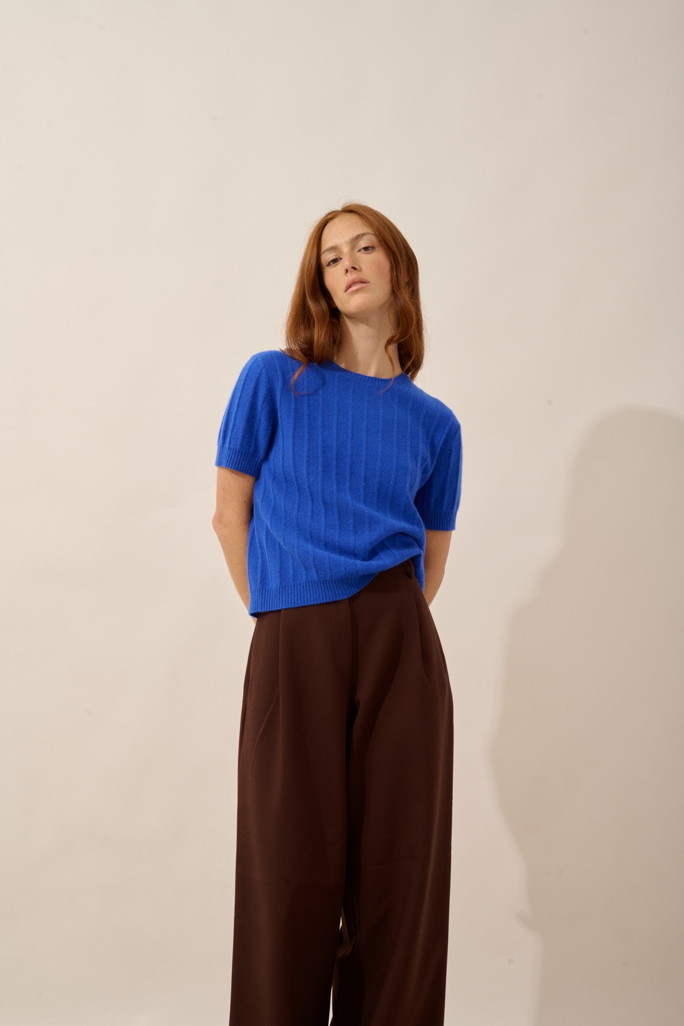 loulia t-shirt col rond bleu persan