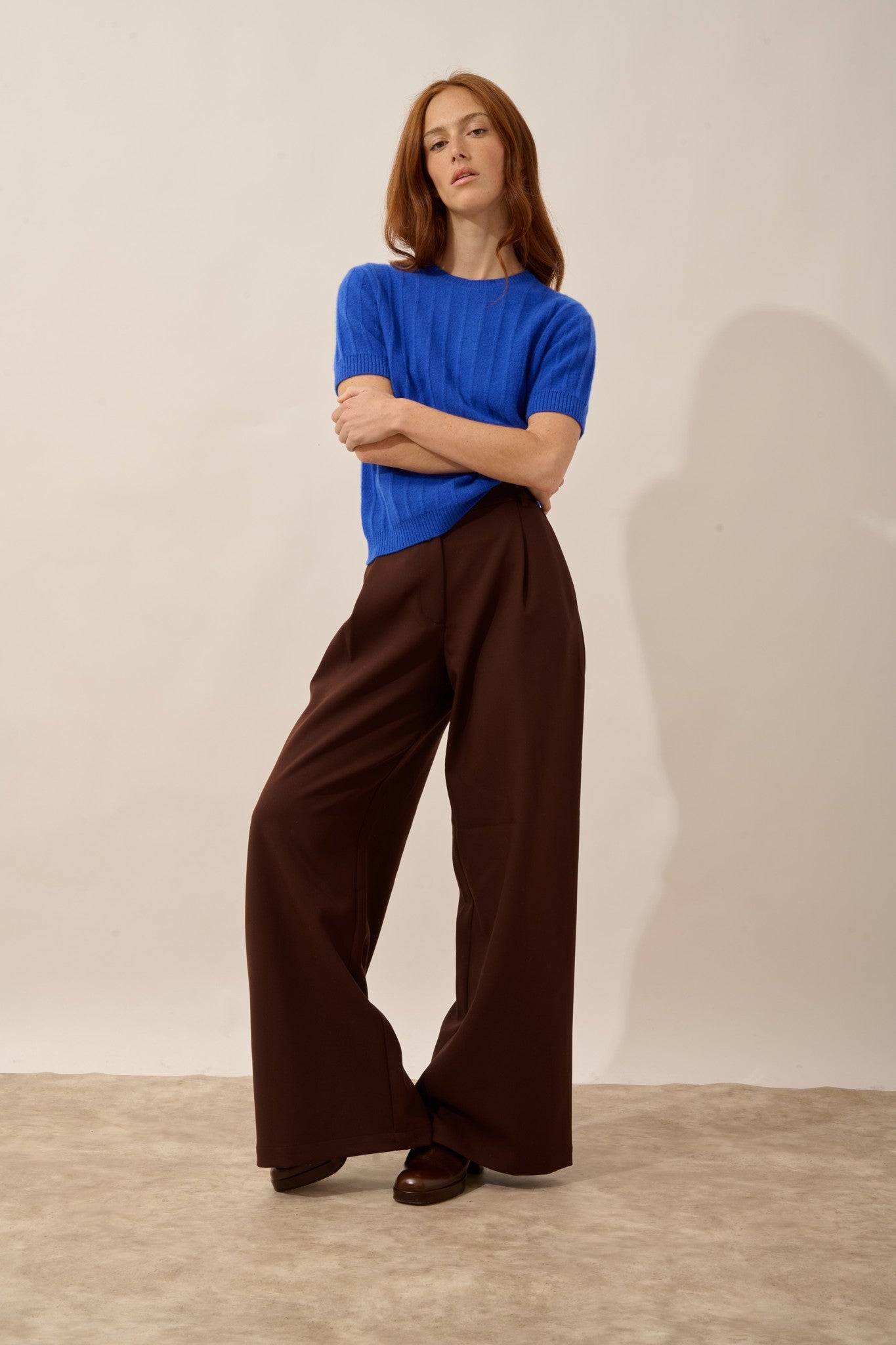 loulia t-shirt col rond bleu persan