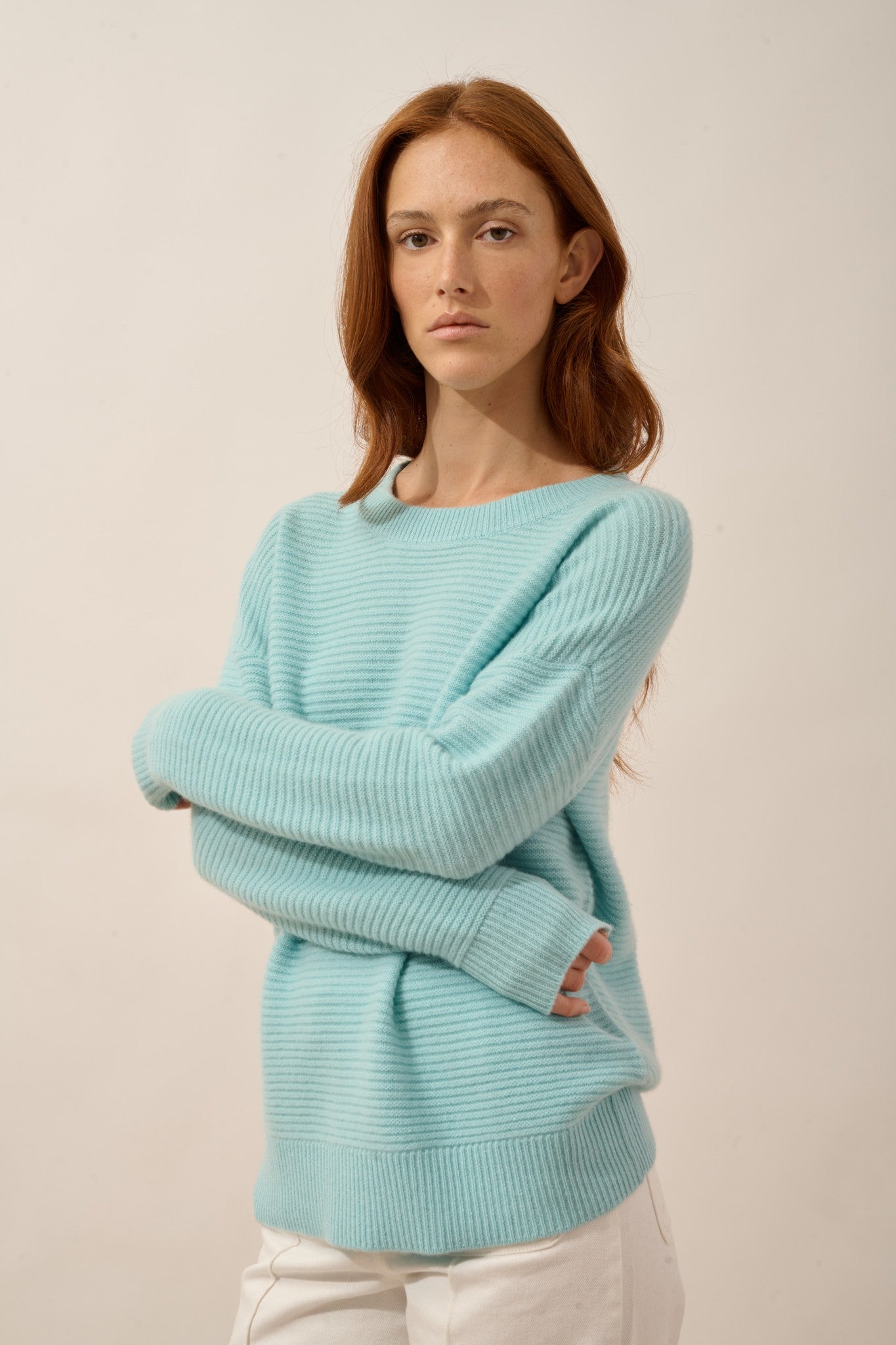 louna pull col rond 4 fils aqua