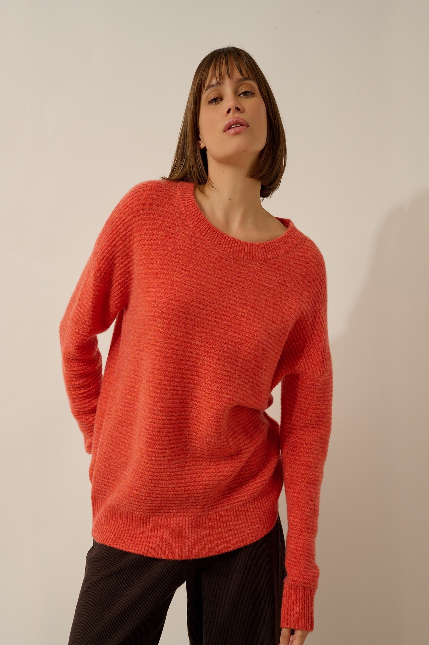 LOUNA pull col rond 4 fils orange chiné