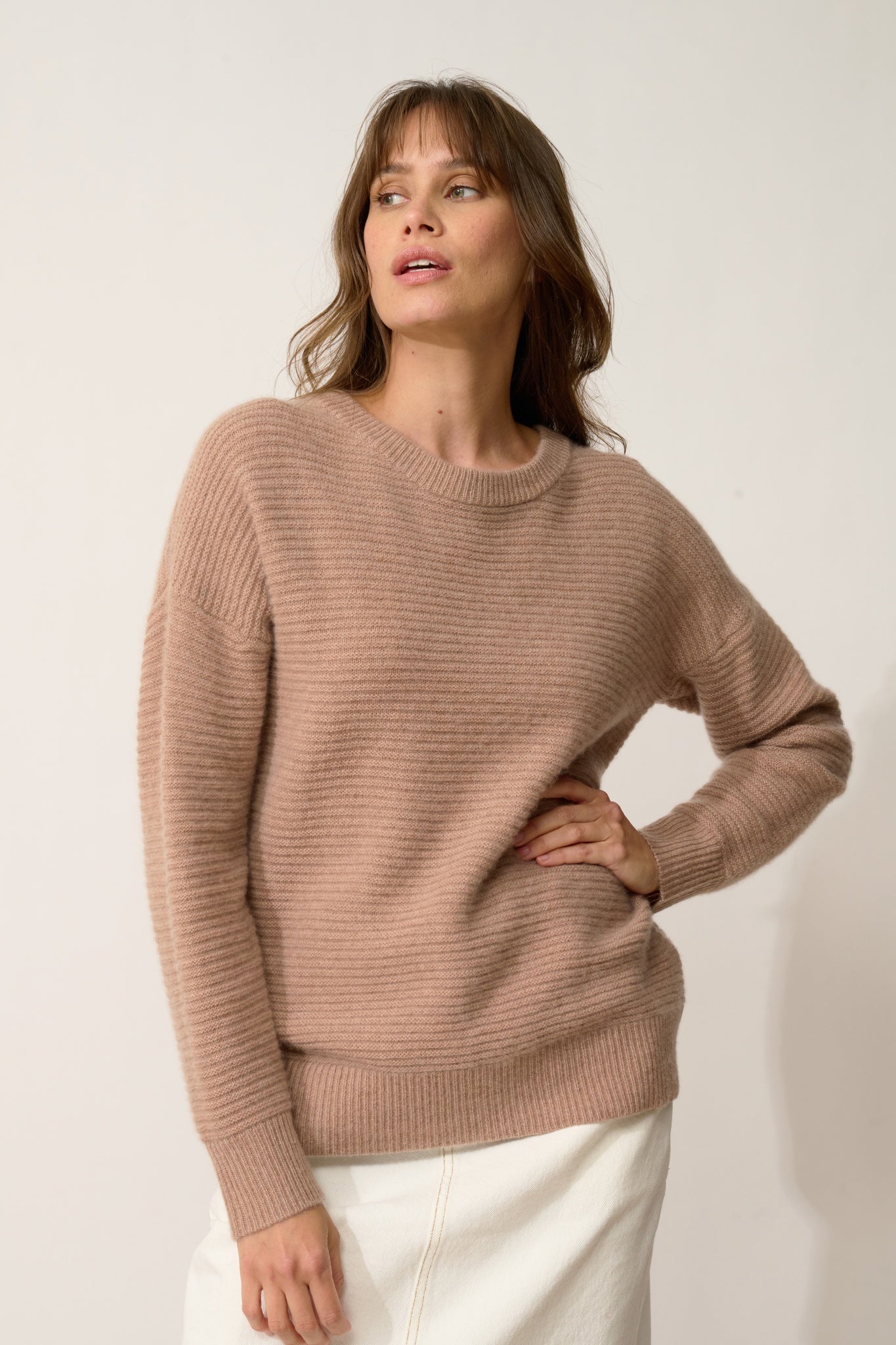LOUNA pull col rond camel chiné