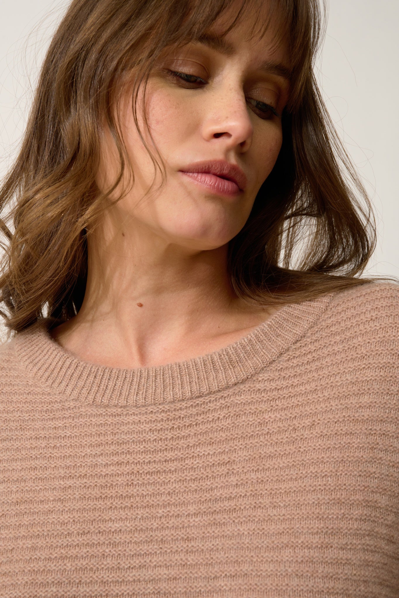 LOUNA pull col rond camel chiné