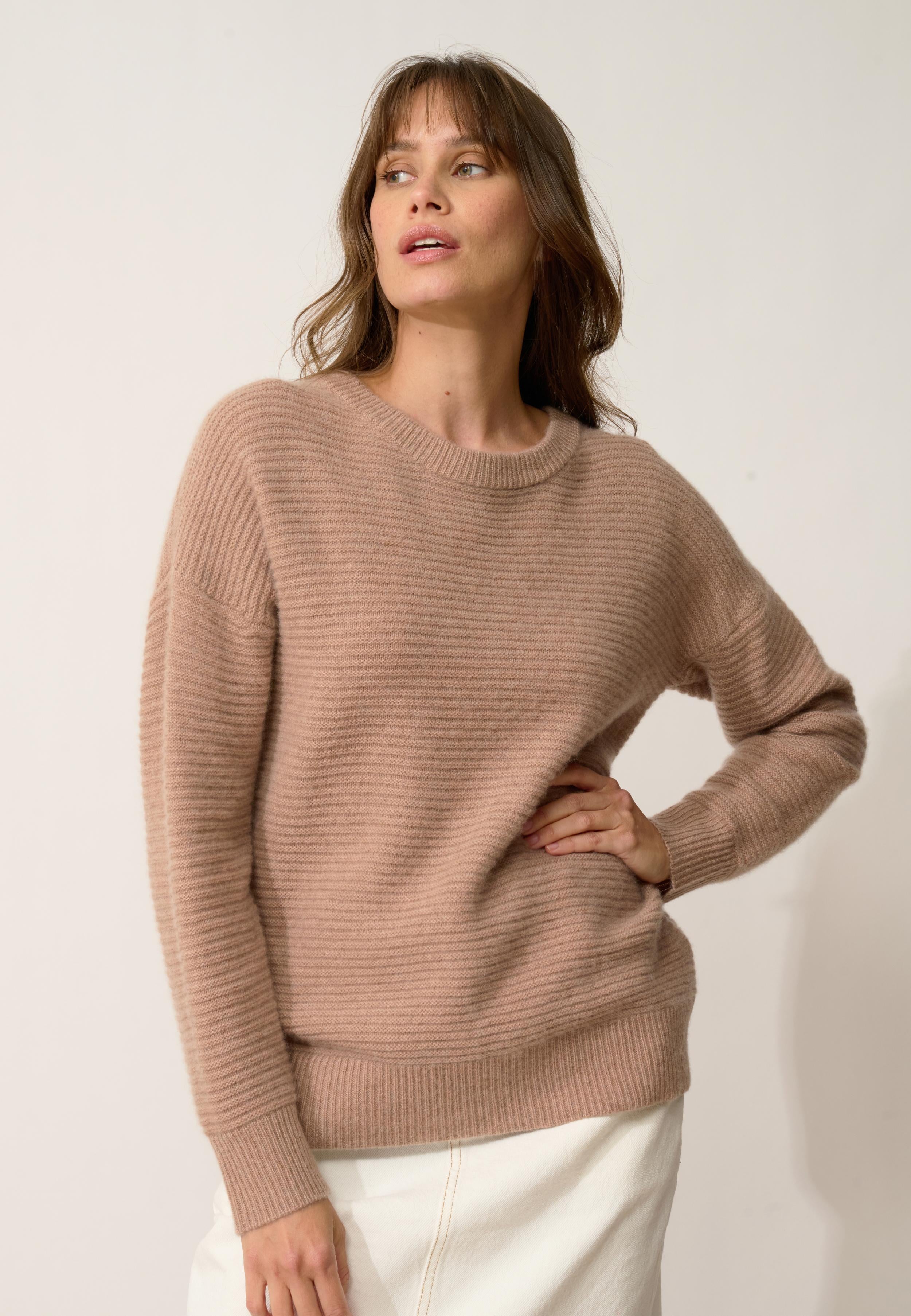 LOUNA pull col rond camel chiné