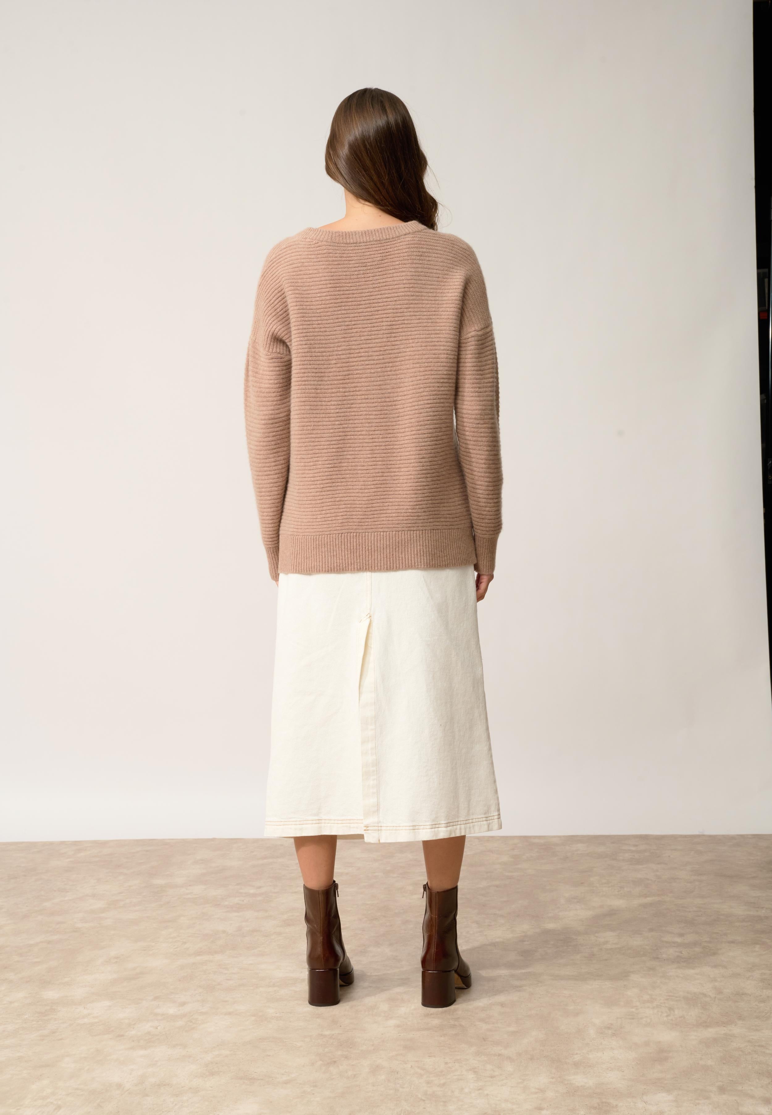 LOUNA pull col rond camel chiné