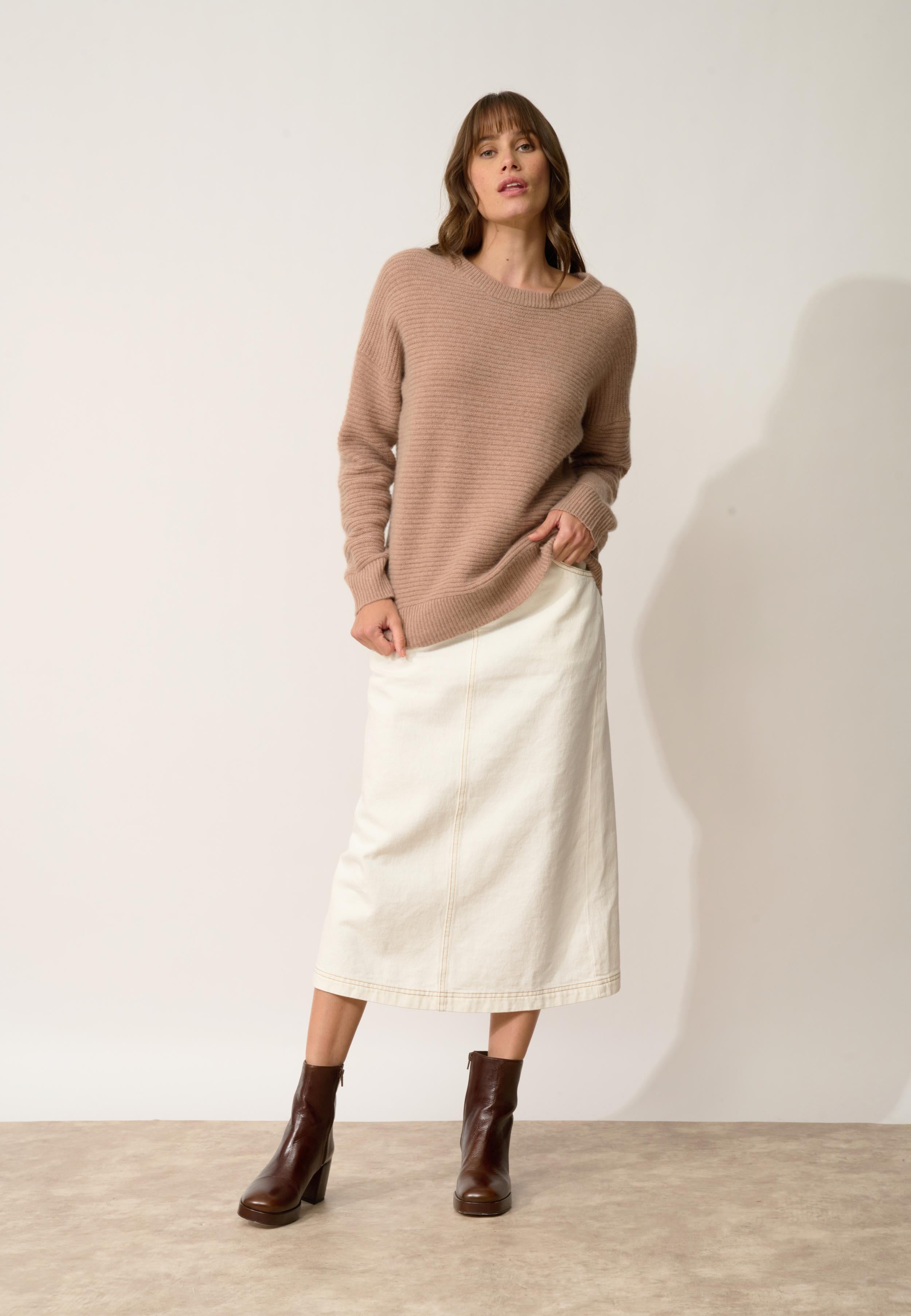 LOUNA pull col rond camel chiné