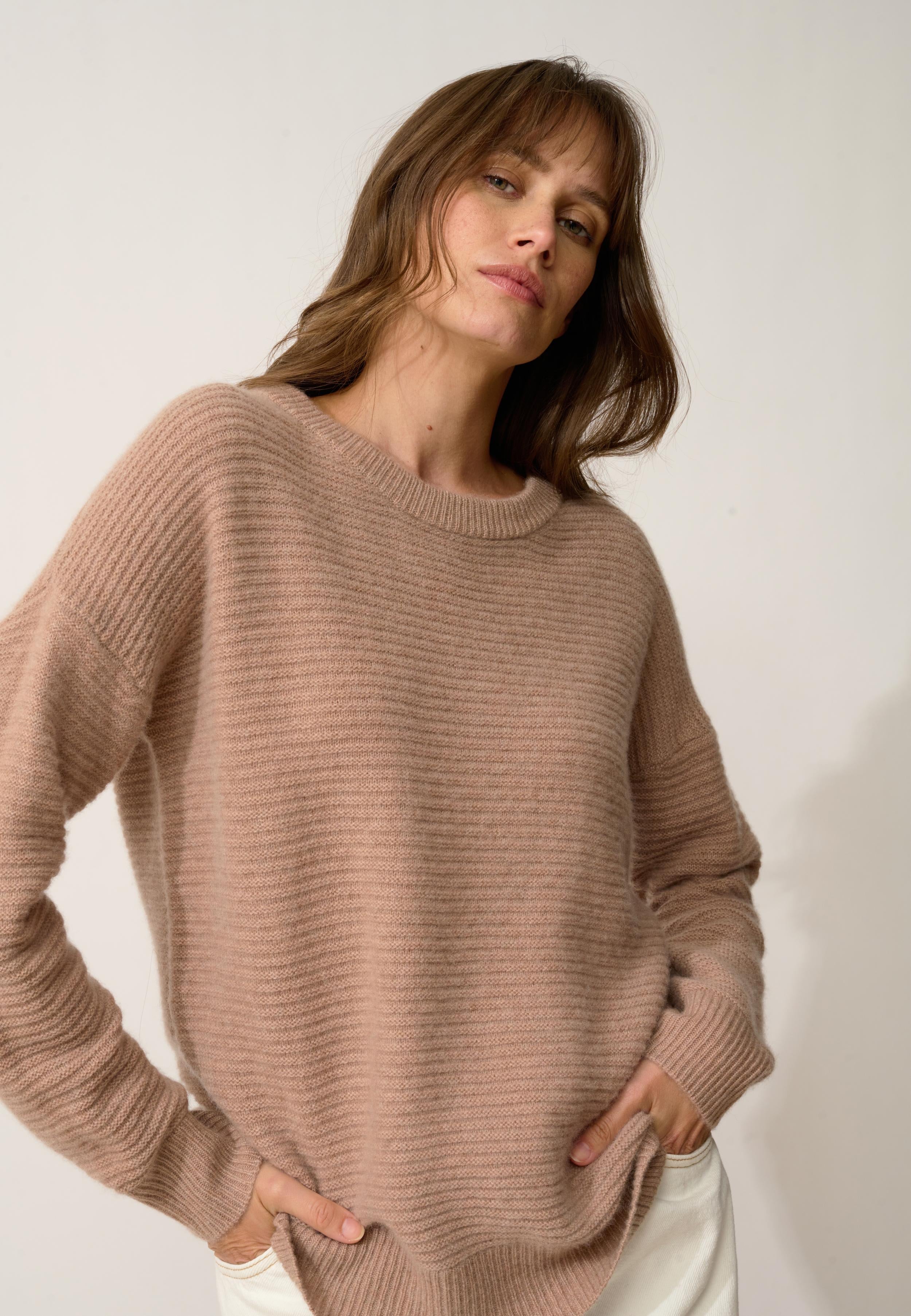 LOUNA pull col rond camel chiné