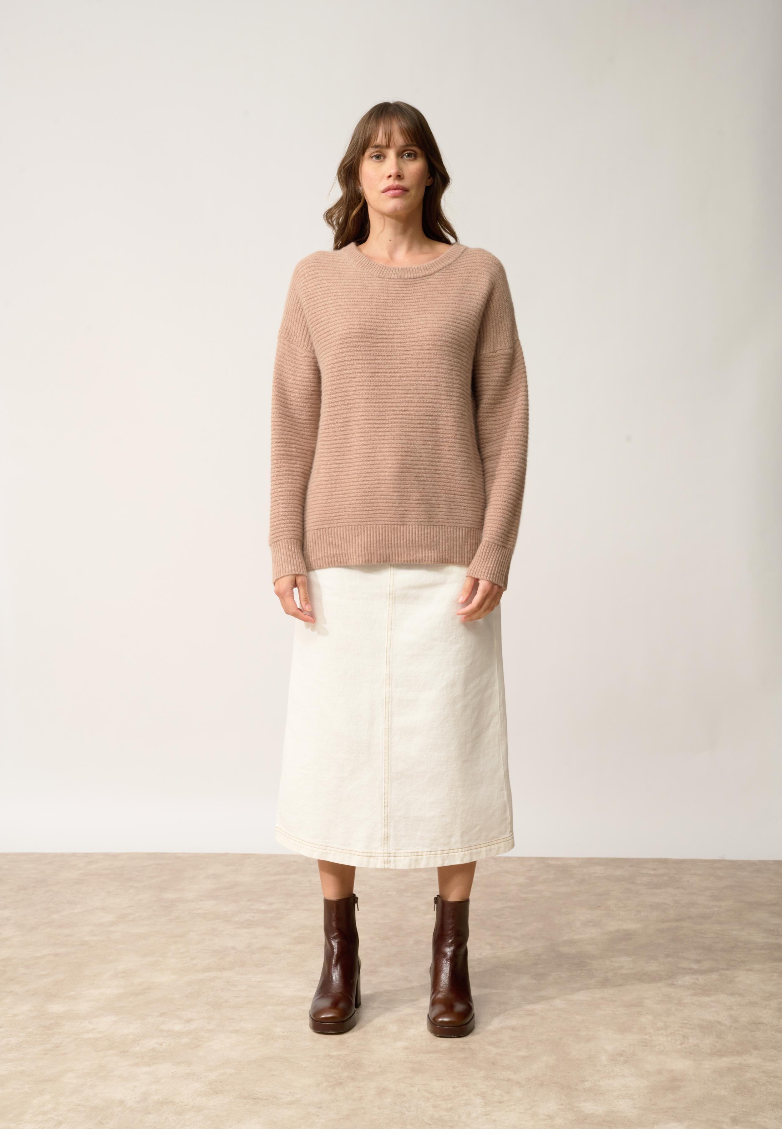 LOUNA pull col rond camel chiné