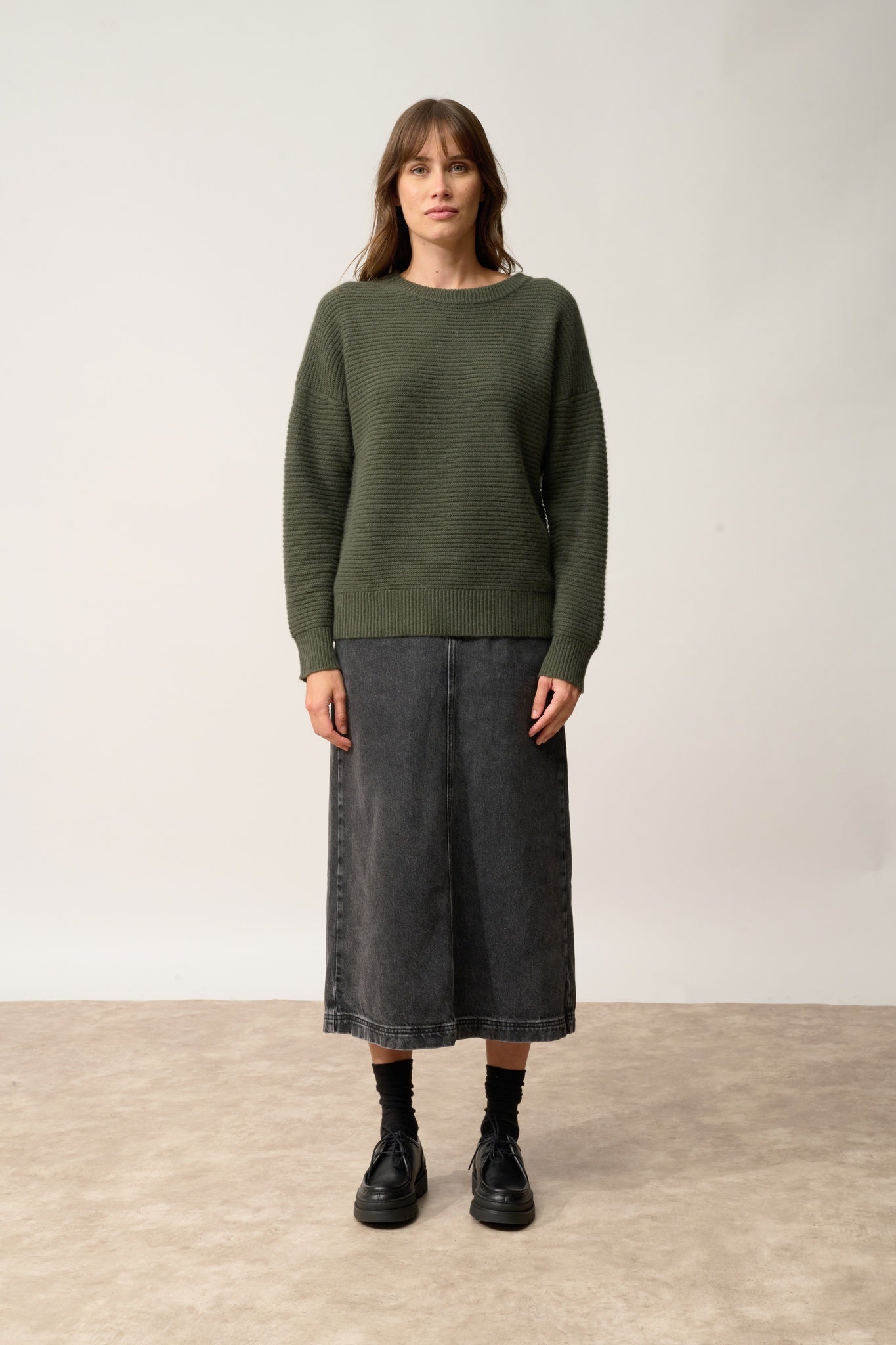 LOUNA pull col rond kaki