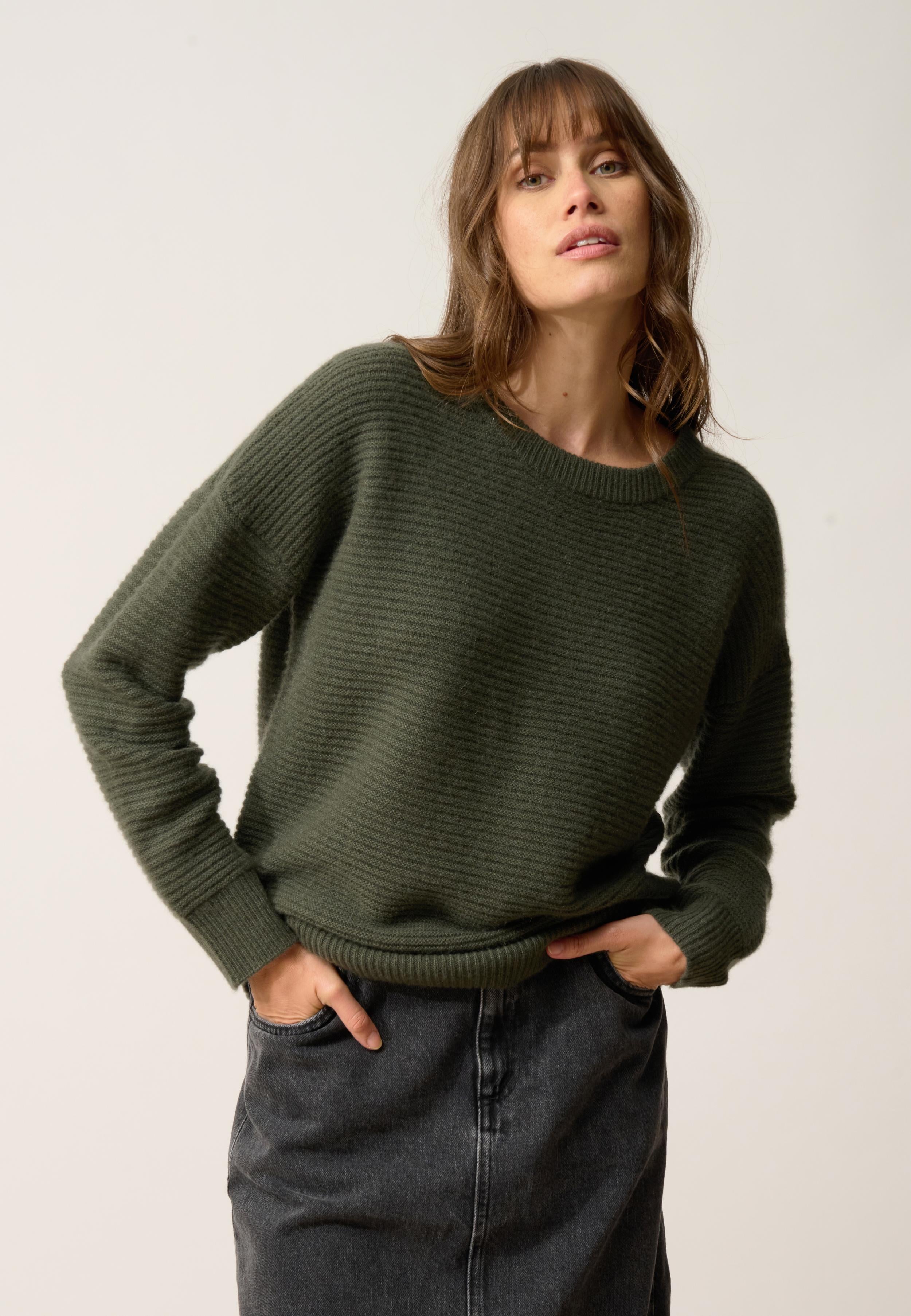 LOUNA pull col rond kaki