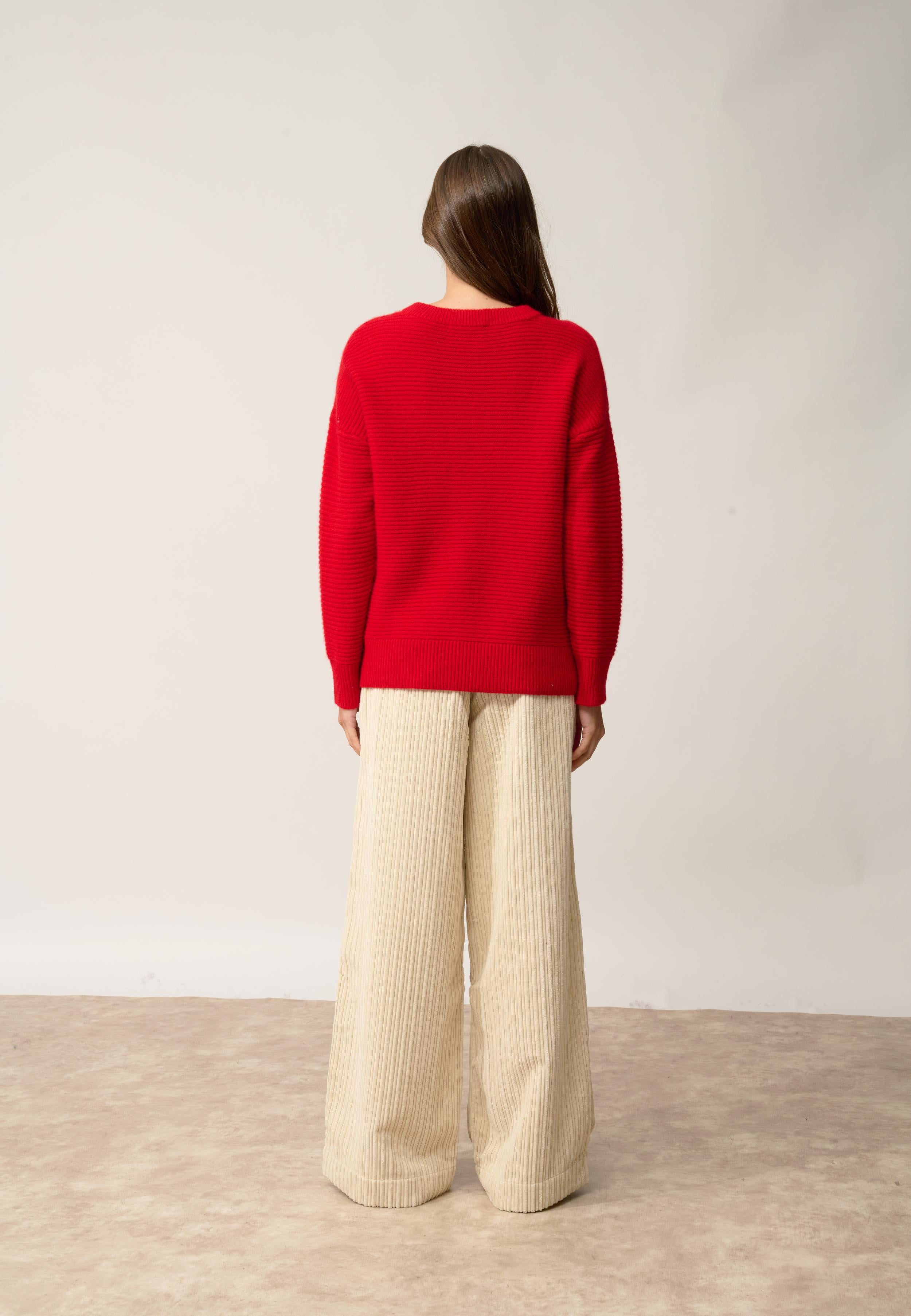 LOUNA pull col rond rouge