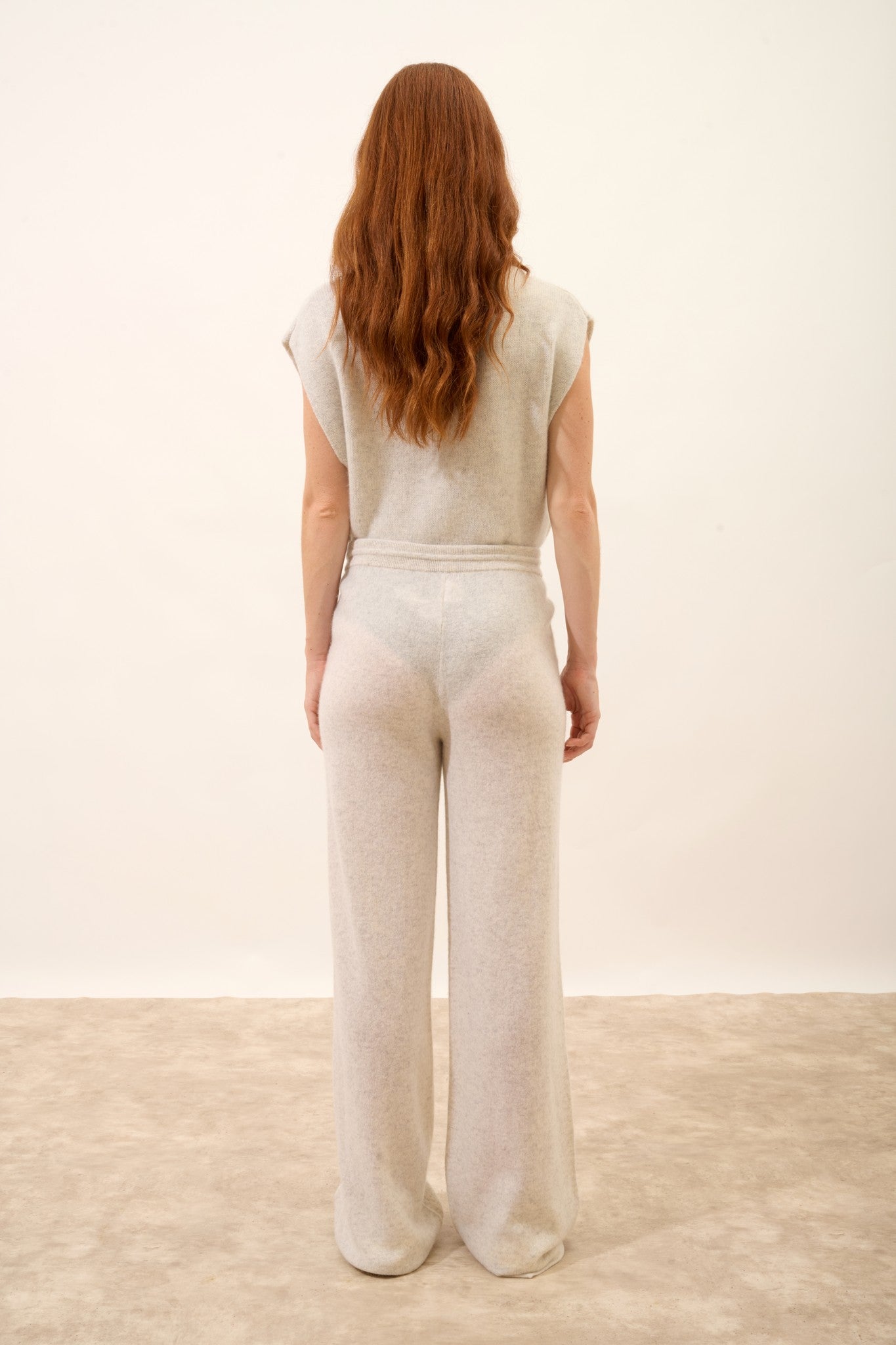 luciana pantalon large bi-color gris perle chiné/ivoire 100% cachemire