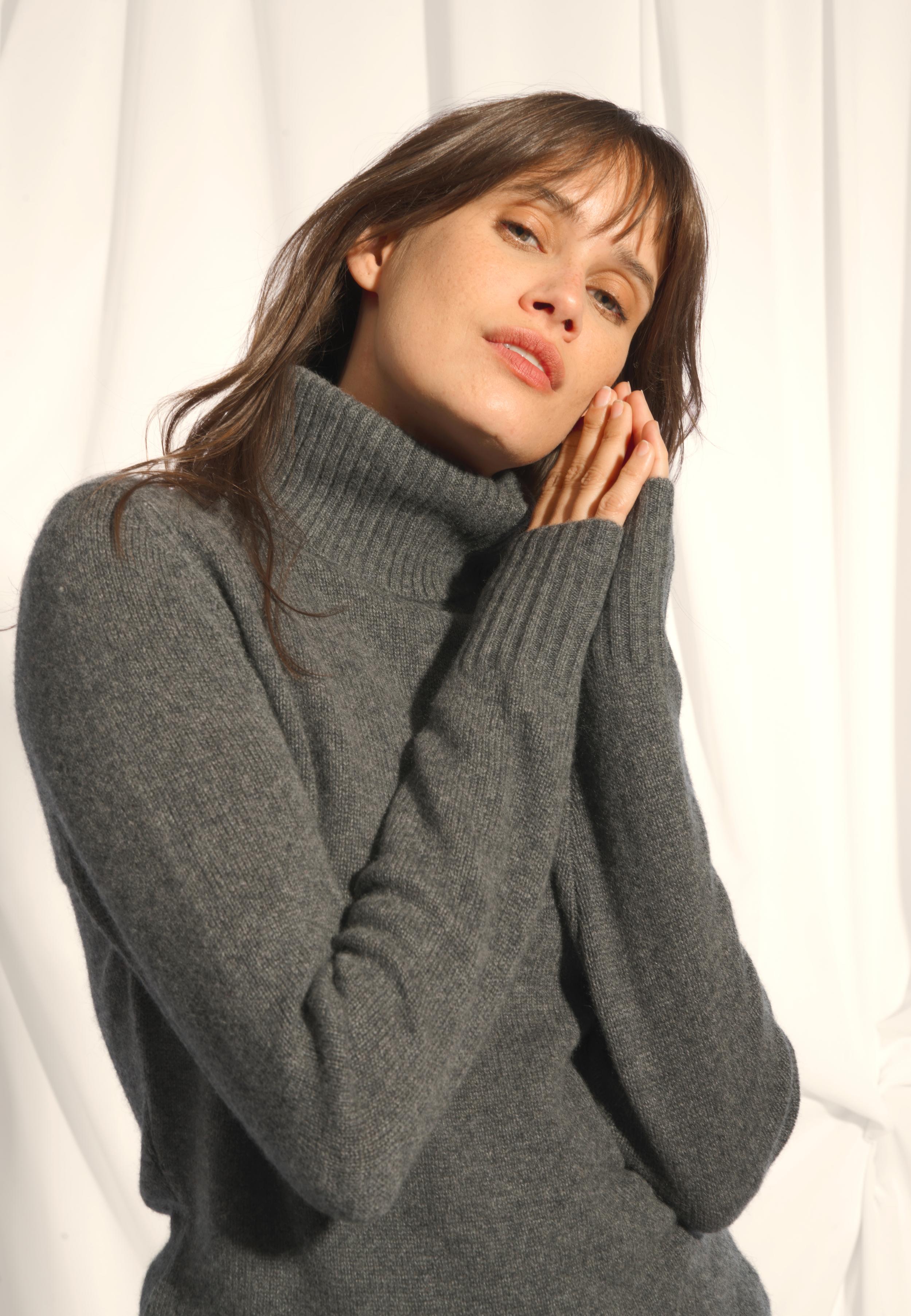 LUCIE pull col roulé anthracite chiné