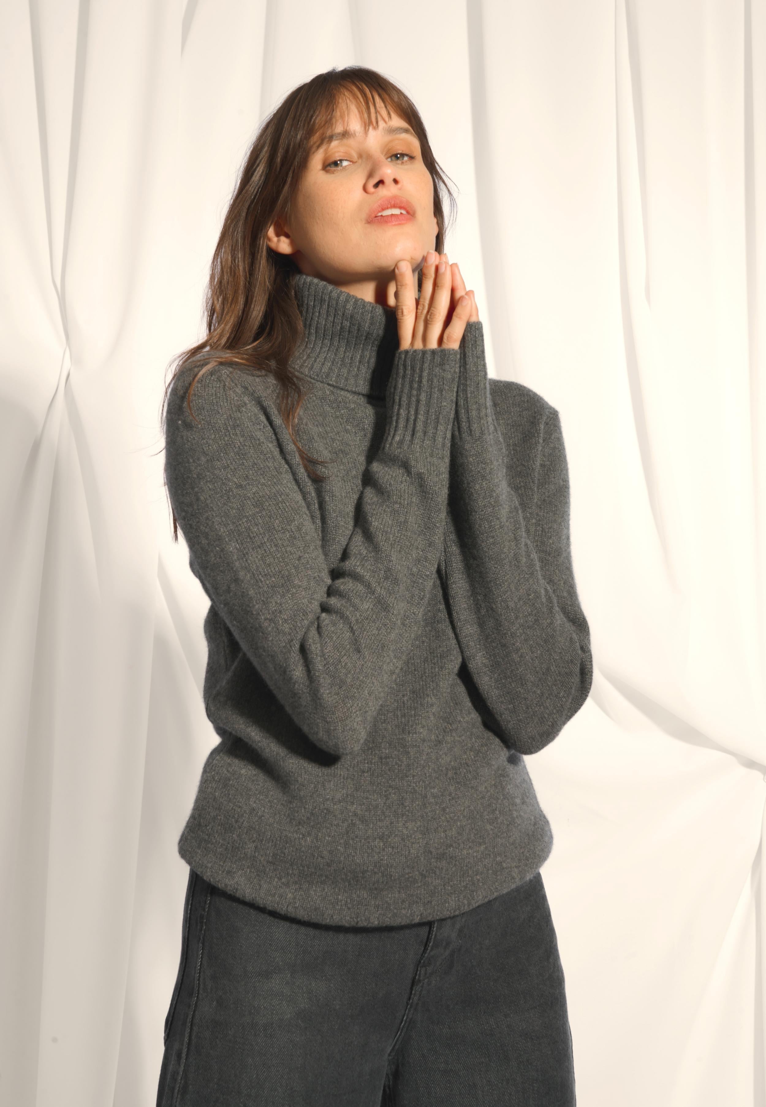 LUCIE pull col roulé anthracite chiné