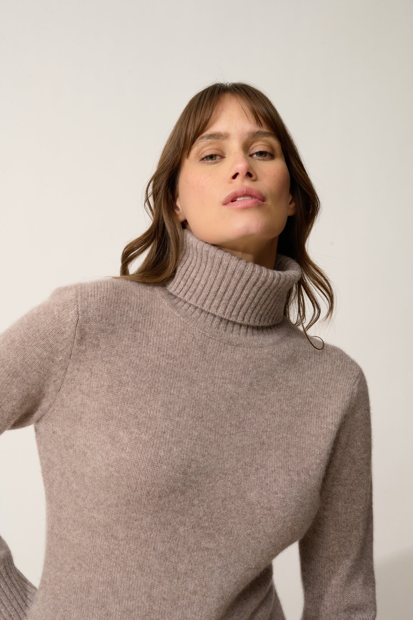 LUCIE pull col roulé caribou chiné