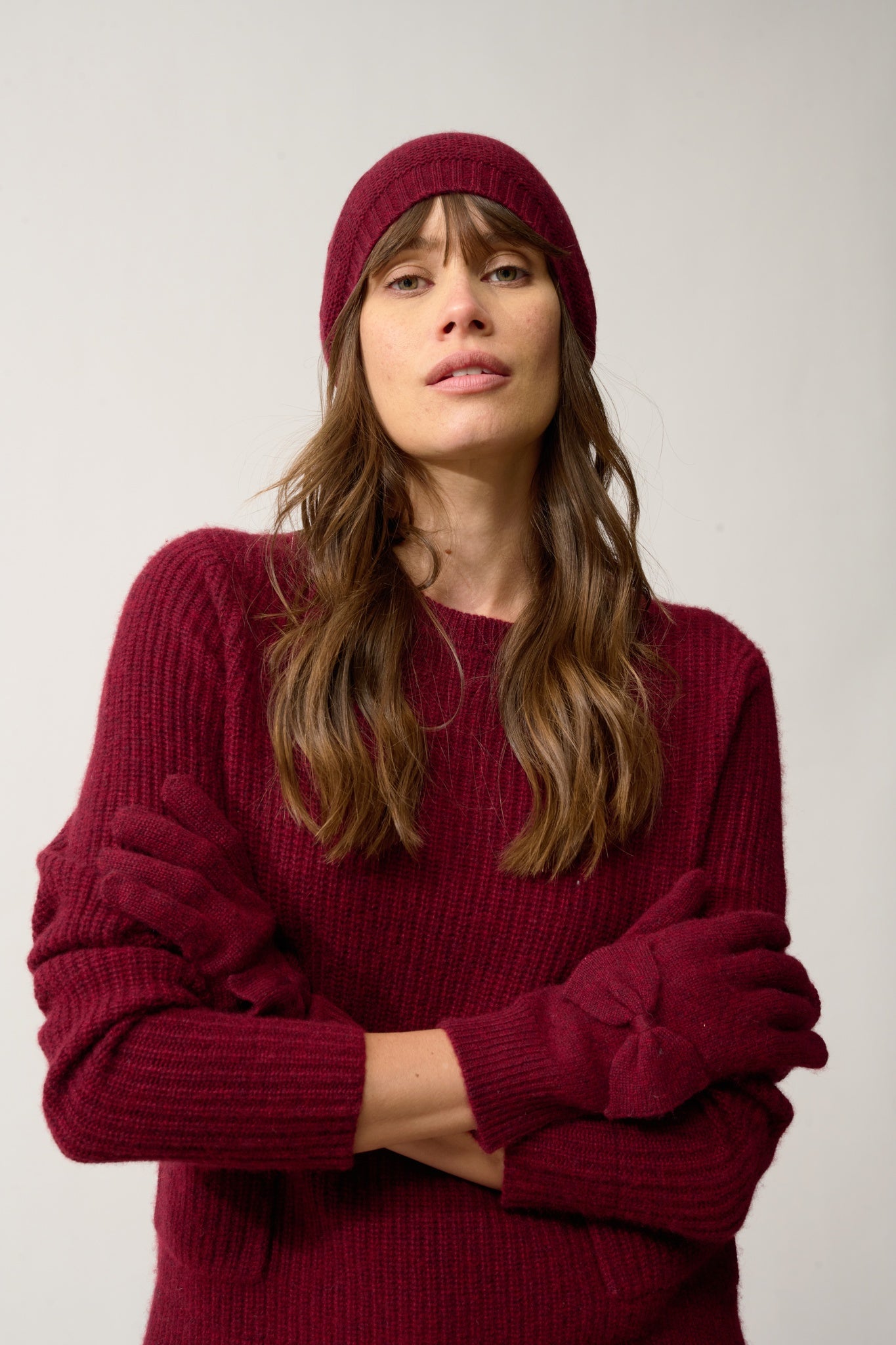 LUCY gants 4 fils cranberry chiné